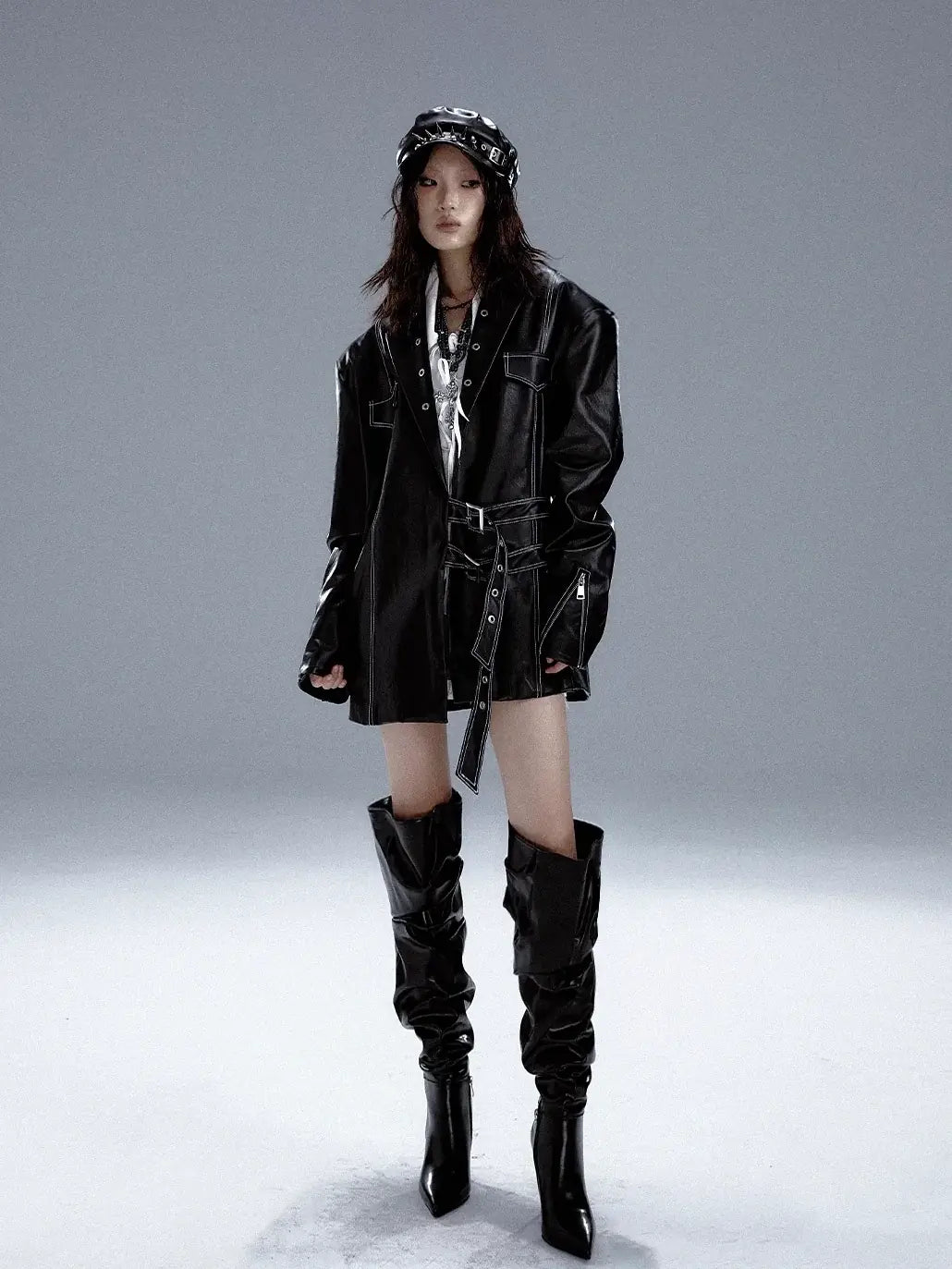 Frustration Garden Dark Punk Metal Trim Leather Blazer