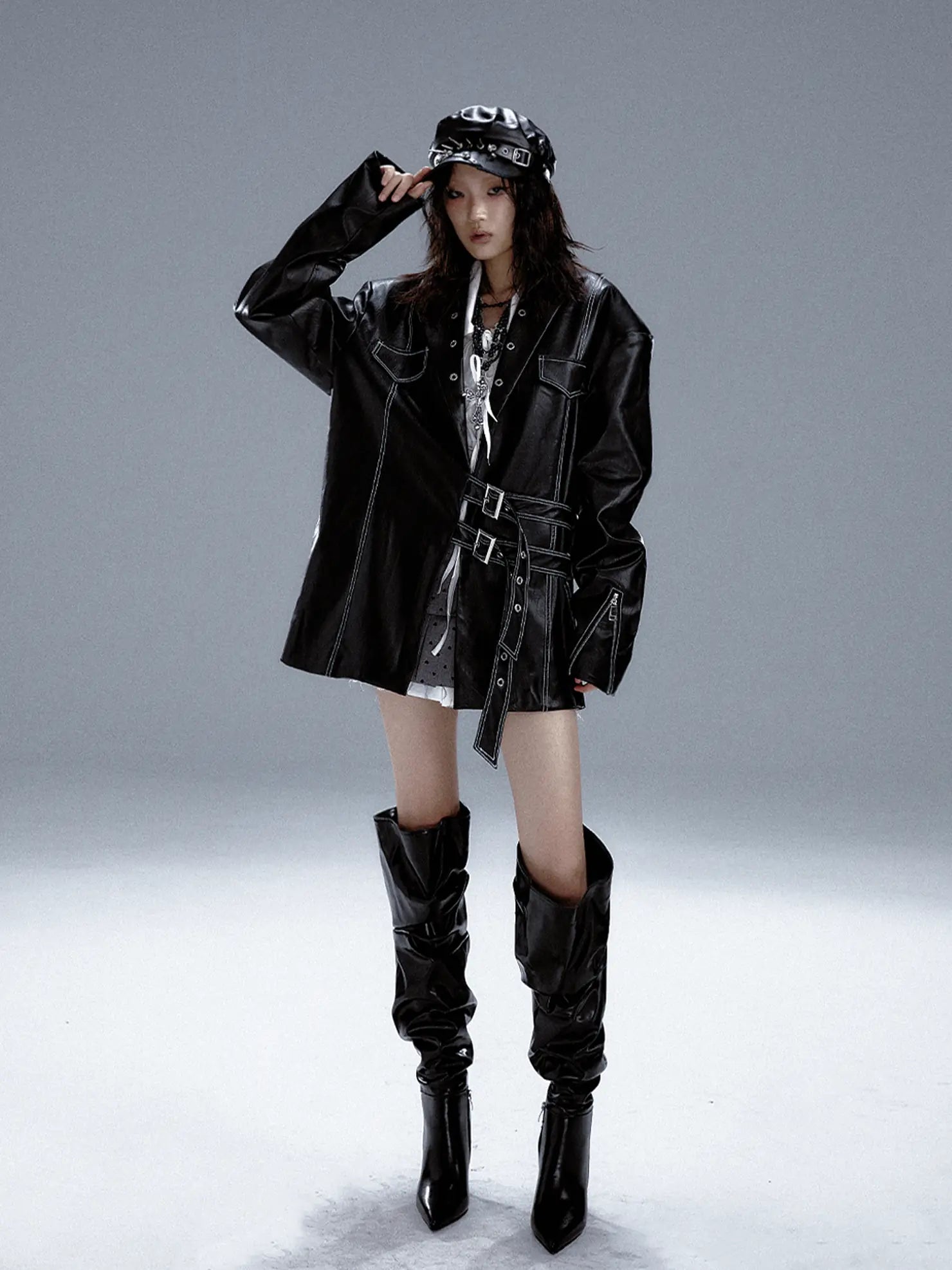 Frustration Garden Dark Punk Metal Trim Leather Blazer