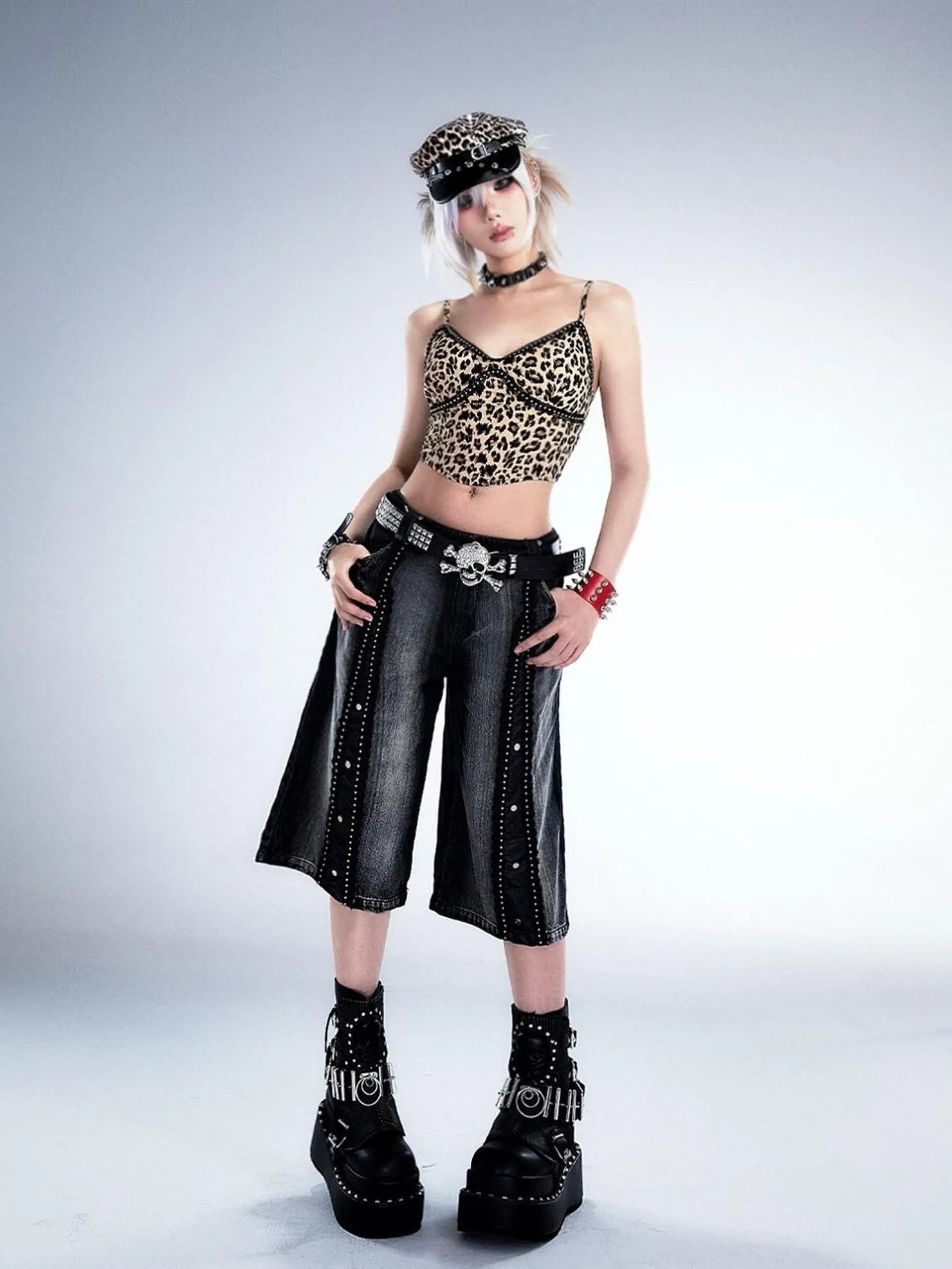 Frustration Garden Deconstructed Denim Wide Leg Punk Shorts