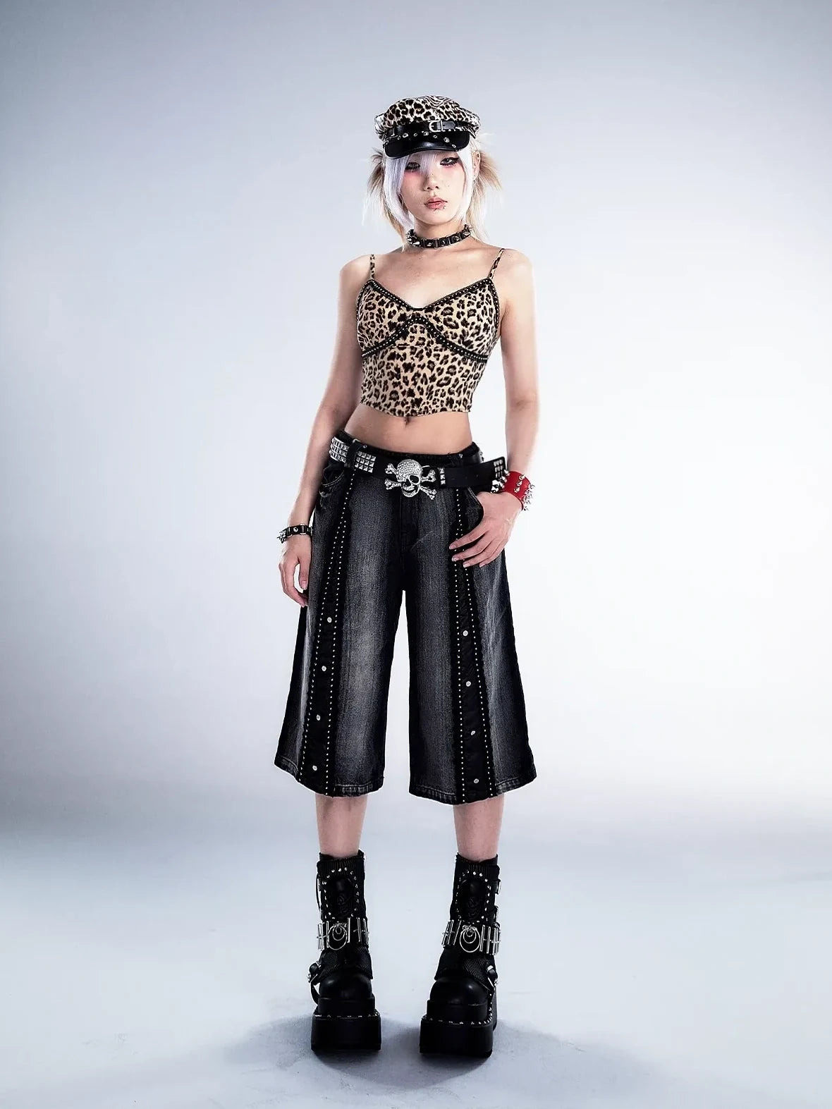 Frustration Garden Deconstructed Denim Wide Leg Punk Shorts