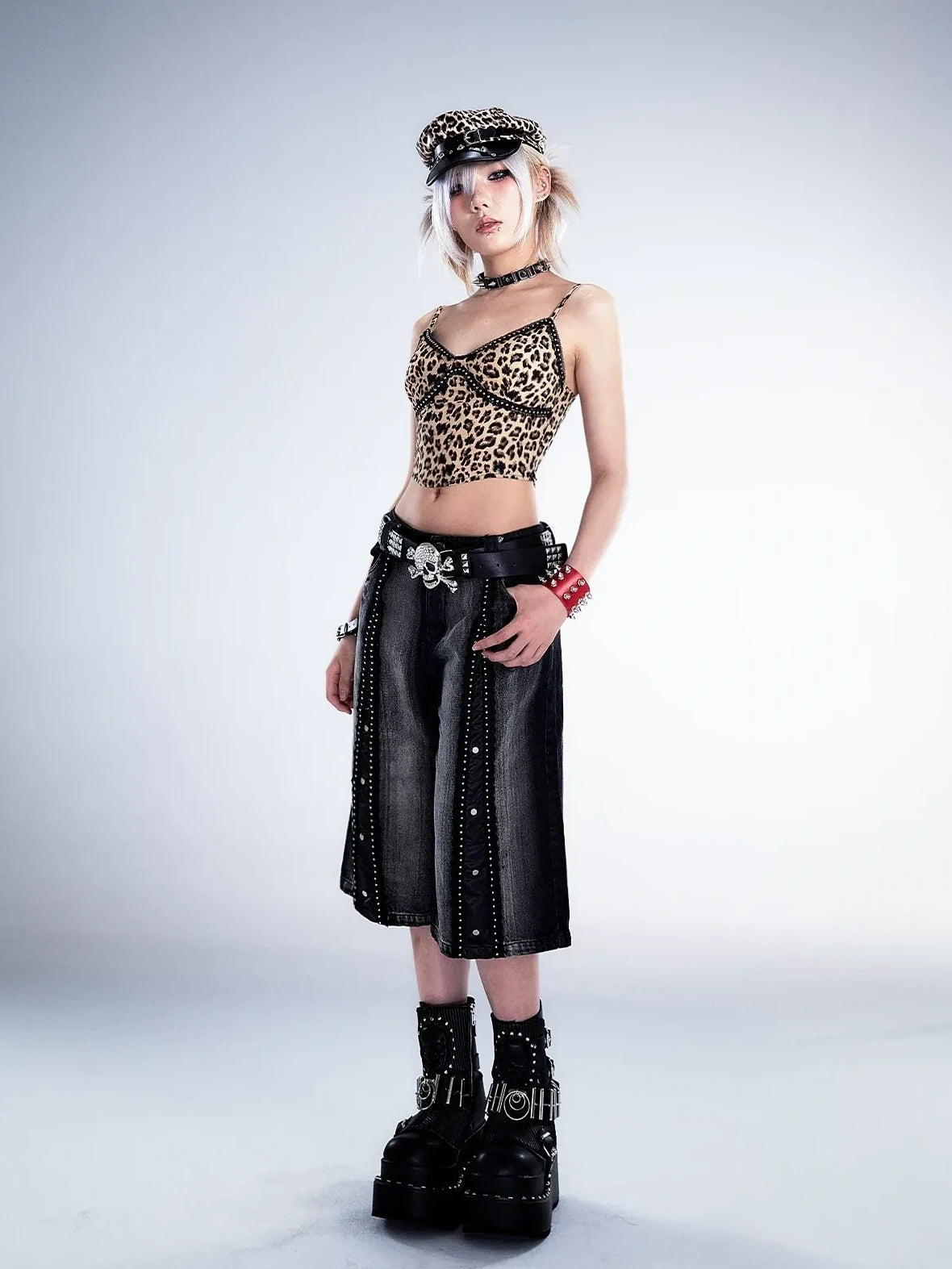 Frustration Garden Deconstructed Denim Wide Leg Punk Shorts