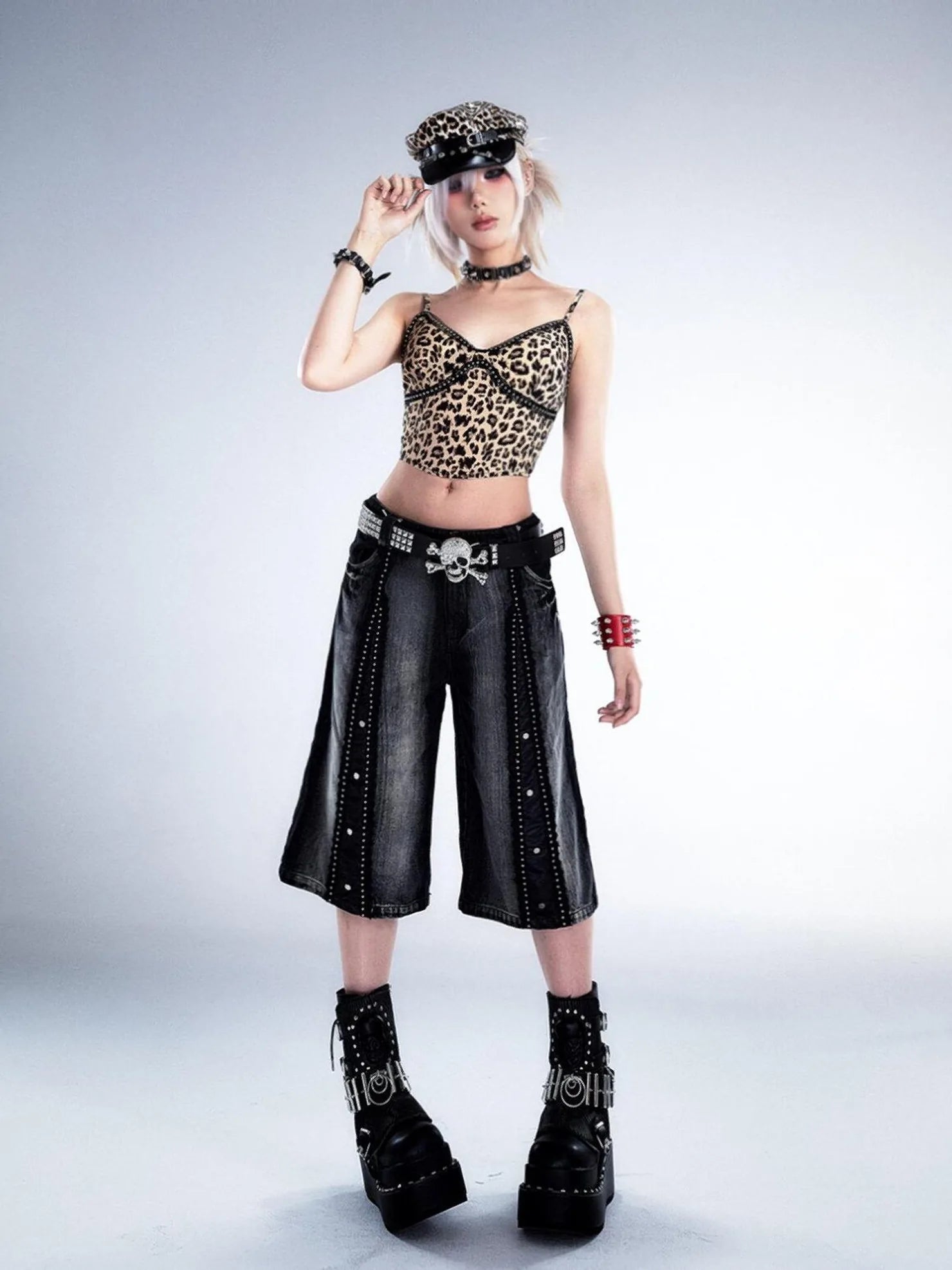 Frustration Garden Deconstructed Denim Wide Leg Punk Shorts