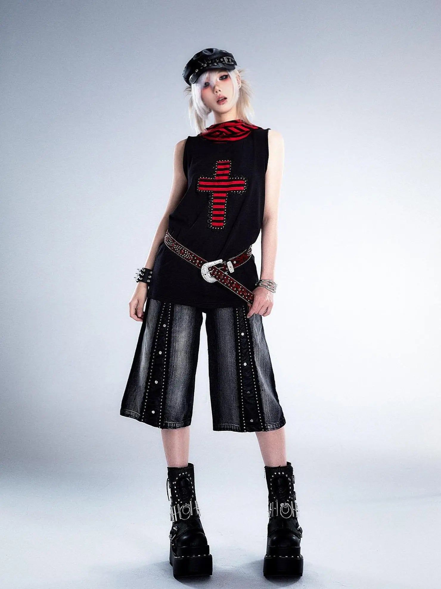 Frustration Garden Deconstructed Denim Wide Leg Punk Shorts