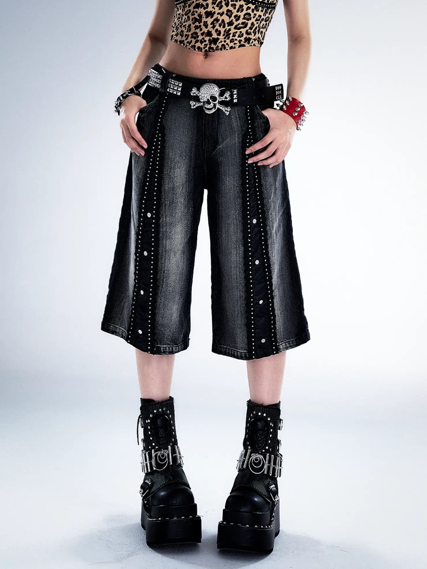 Frustration Garden Deconstructed Denim Wide Leg Punk Shorts