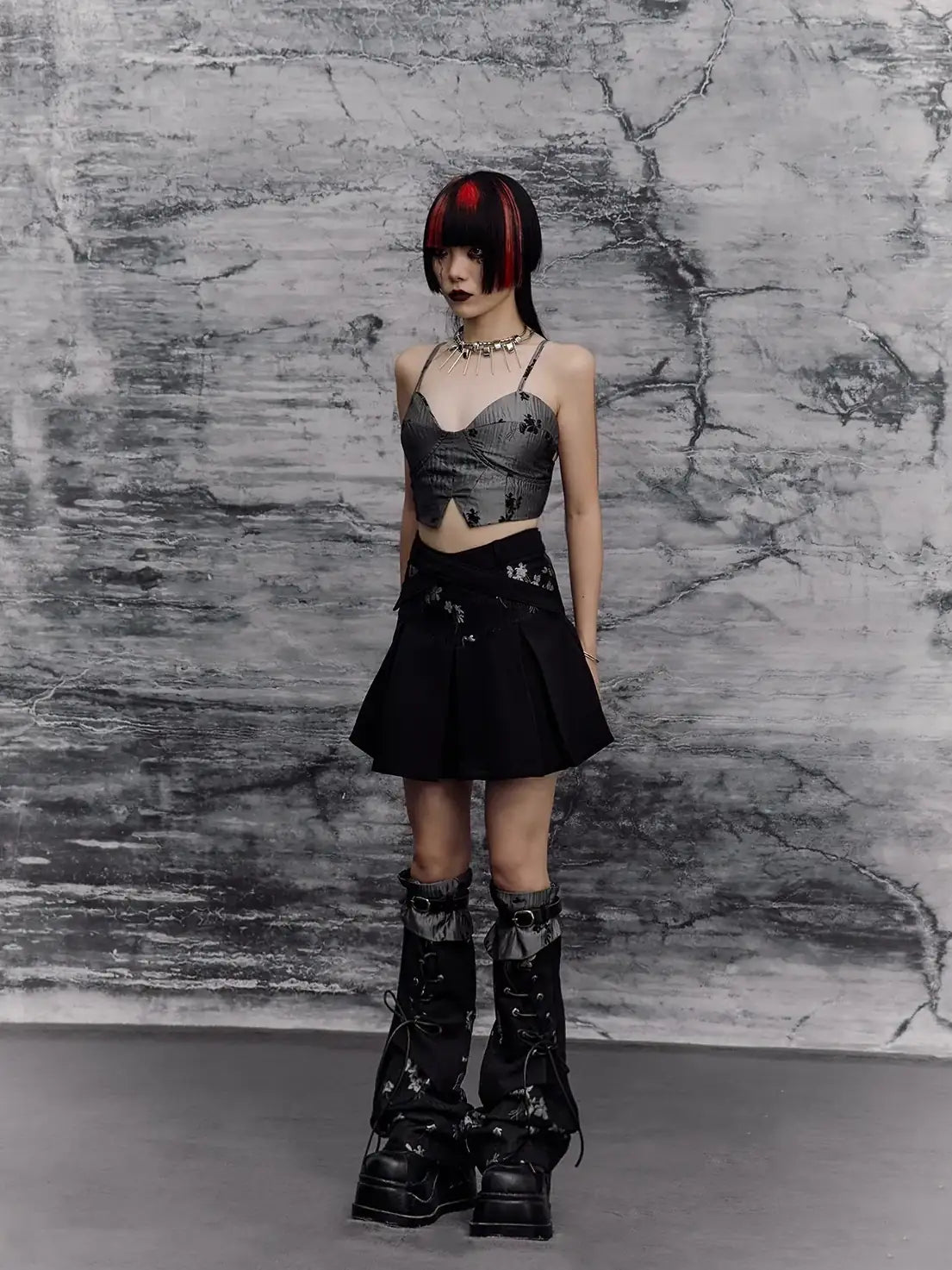 Deconstructed Punk A Line Skirt With Jacquard