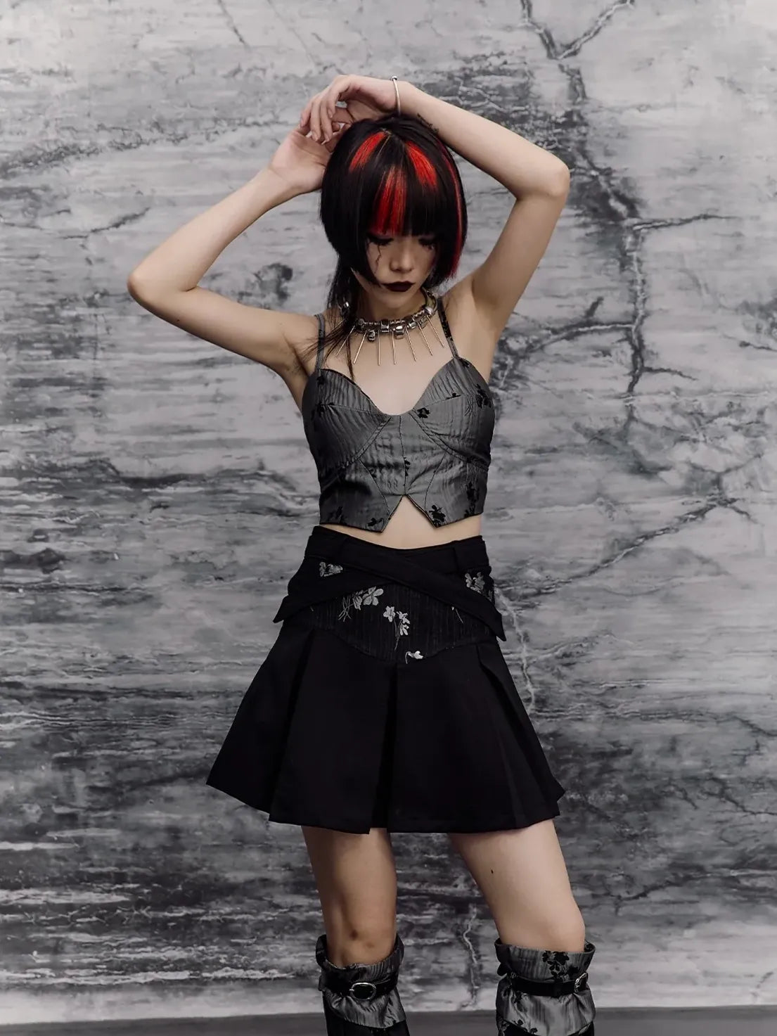 Deconstructed Punk A Line Skirt With Jacquard