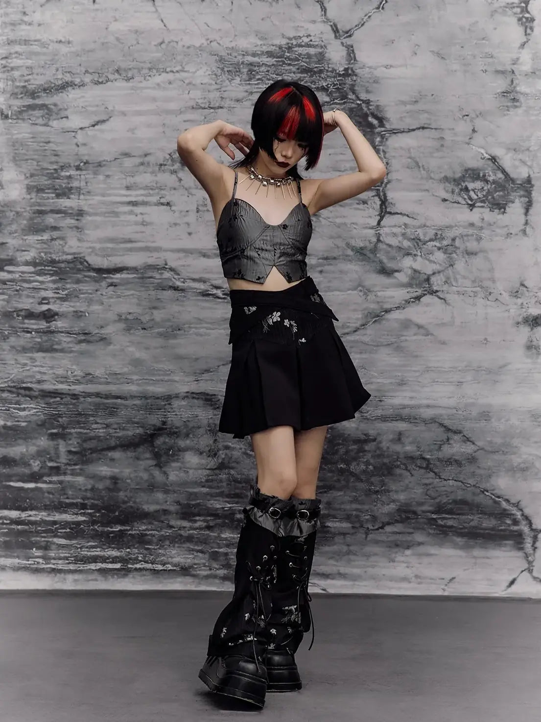 Deconstructed Punk A Line Skirt With Jacquard