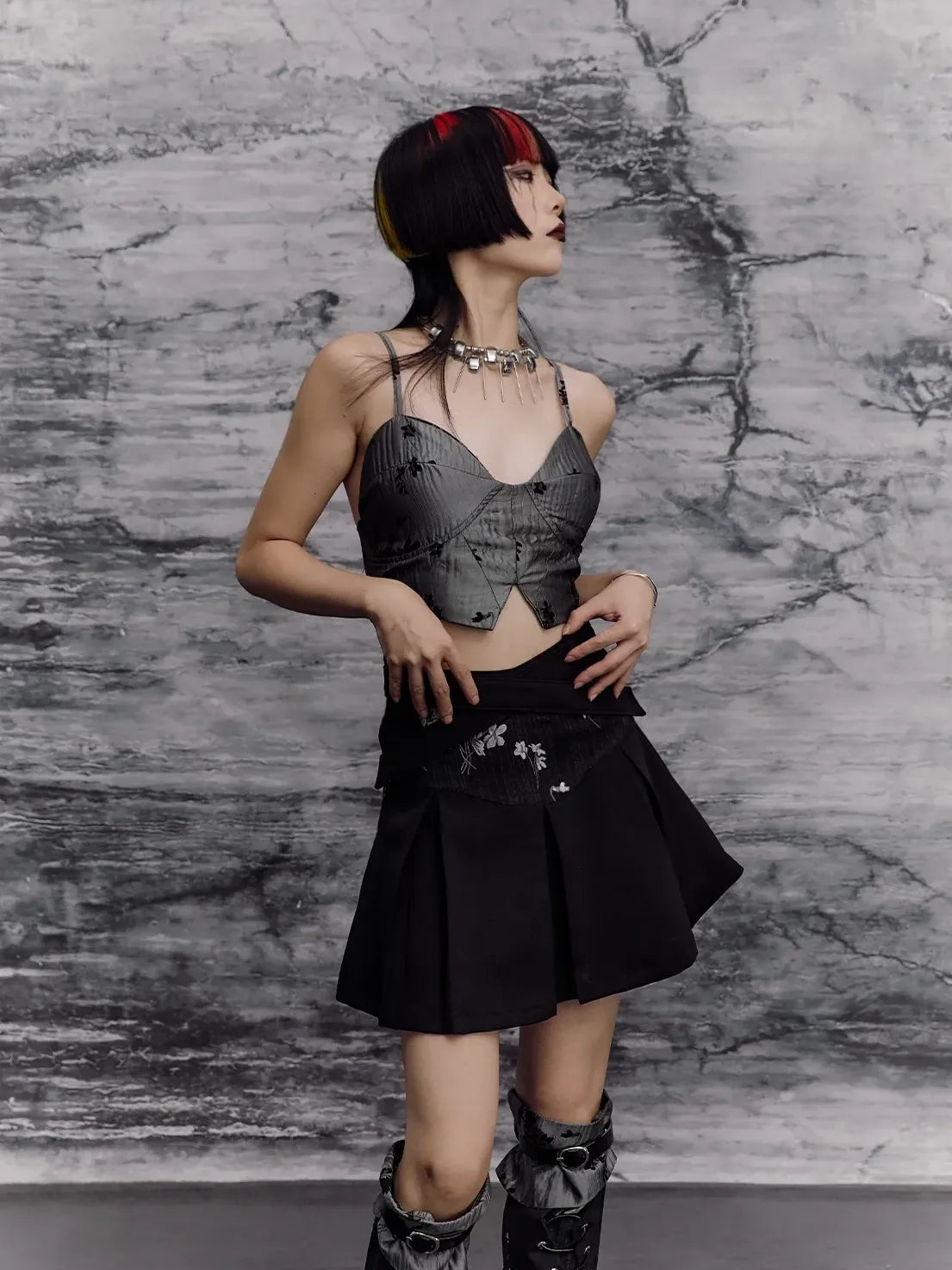 Deconstructed Punk A Line Skirt With Jacquard