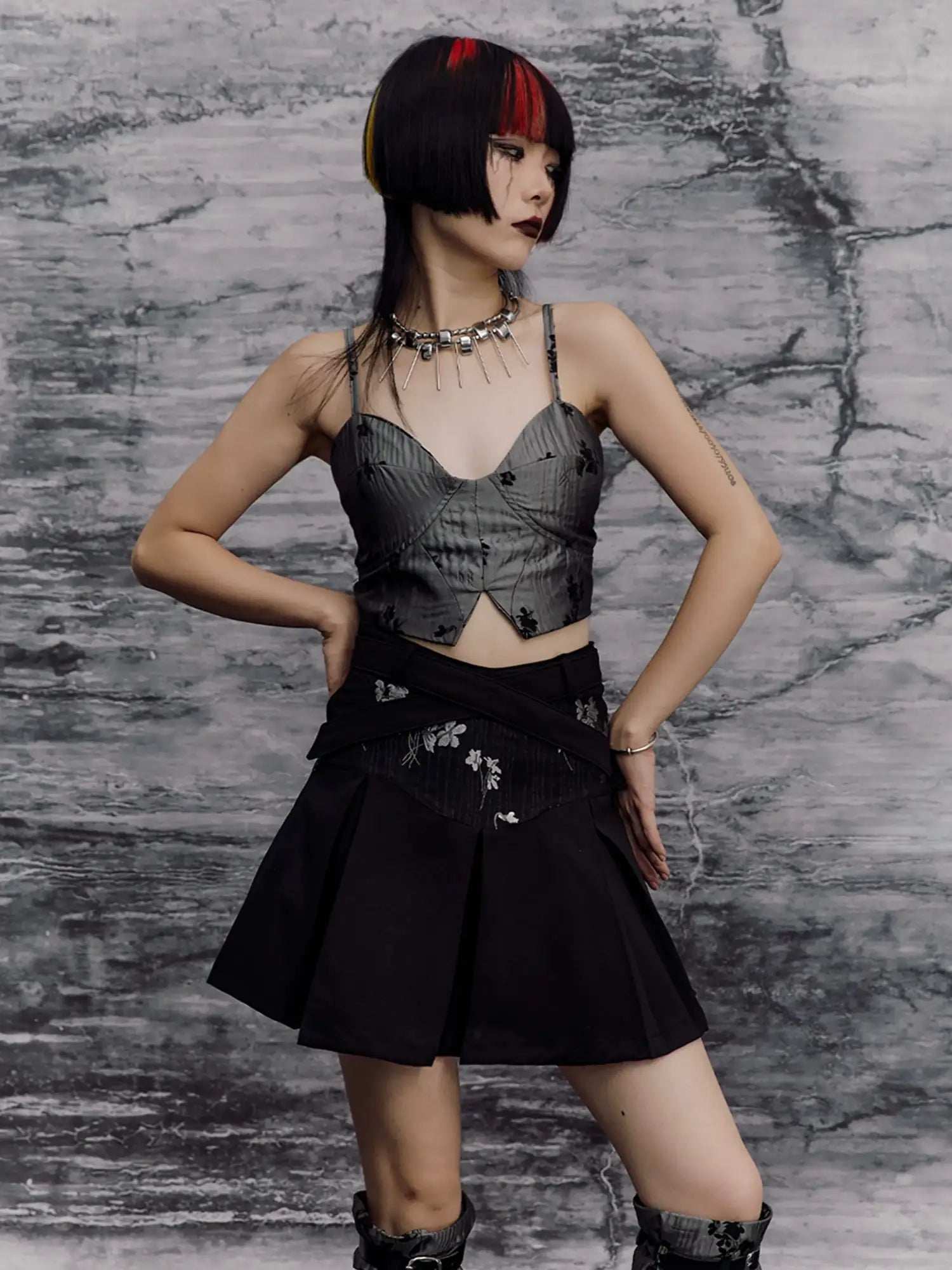 Deconstructed Punk A Line Skirt With Jacquard