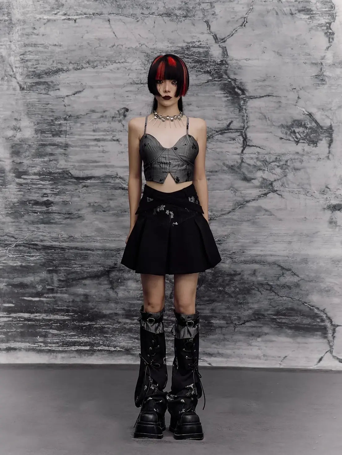 Deconstructed Punk A Line Skirt With Jacquard