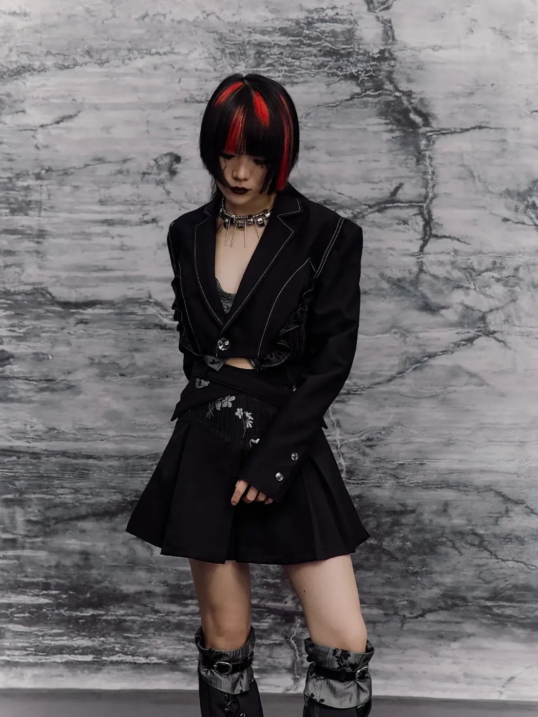 Frustration Garden Deconstructed Punk Corset Blazer V-neck T-shirt Long Sleeve