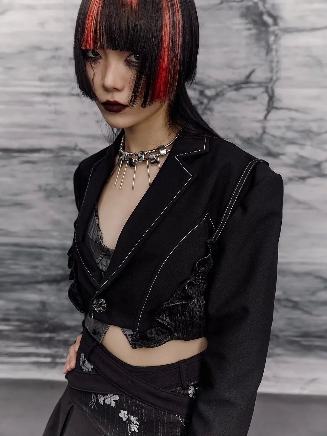 Frustration Garden Deconstructed Punk Corset Blazer V-neck T-shirt Long Sleeve