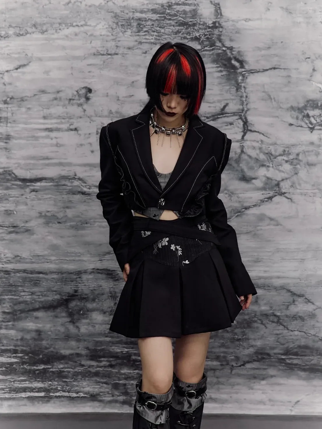 Frustration Garden Deconstructed Punk Corset Blazer V-neck T-shirt Long Sleeve