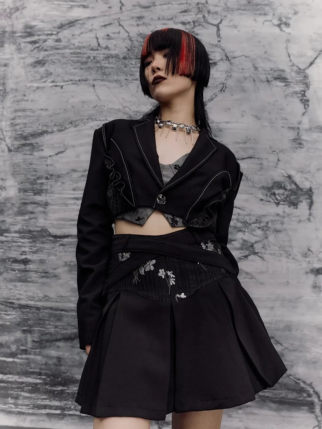 Frustration Garden Deconstructed Punk Corset Blazer V-neck T-shirt Long Sleeve