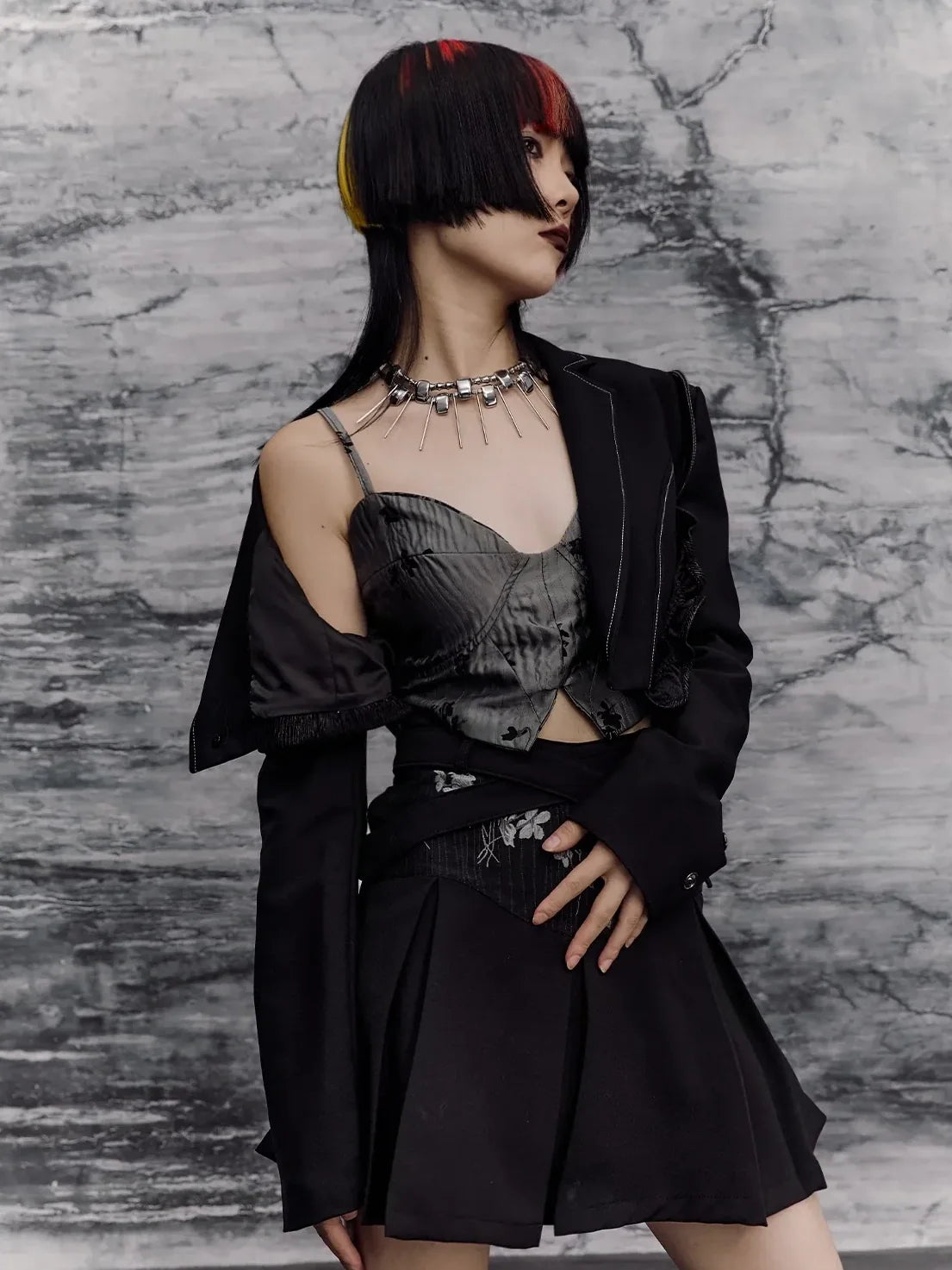 Frustration Garden Deconstructed Punk Corset Blazer V-neck T-shirt Long Sleeve