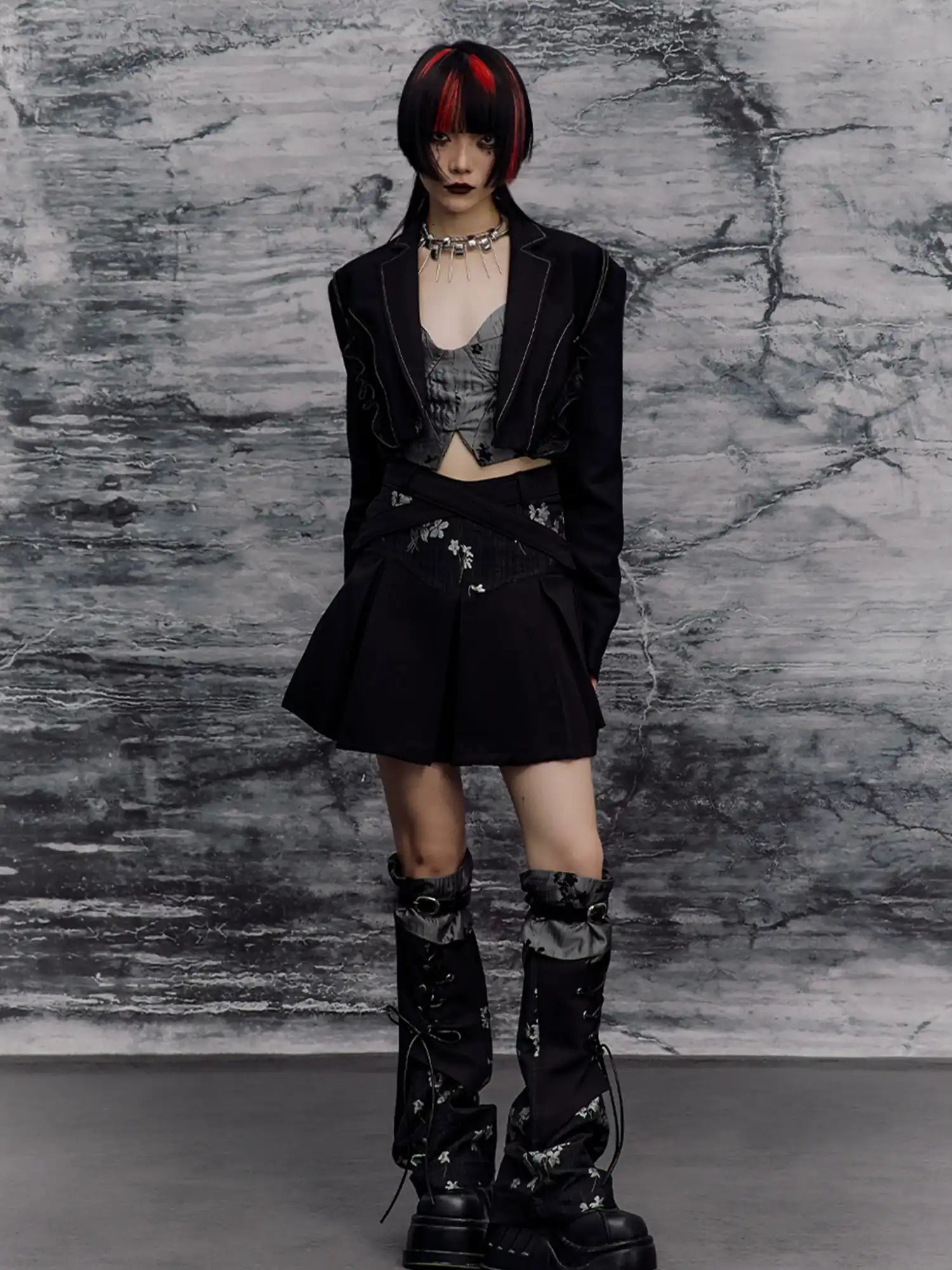 Frustration Garden Deconstructed Punk Corset Blazer V-neck T-shirt Long Sleeve