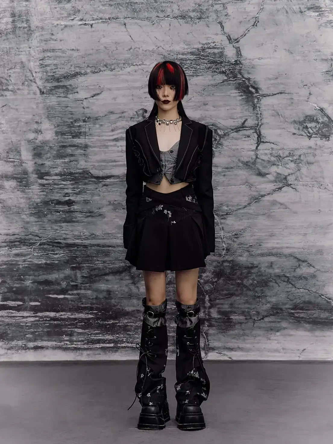 Frustration Garden Deconstructed Punk Corset Blazer V-neck T-shirt Long Sleeve