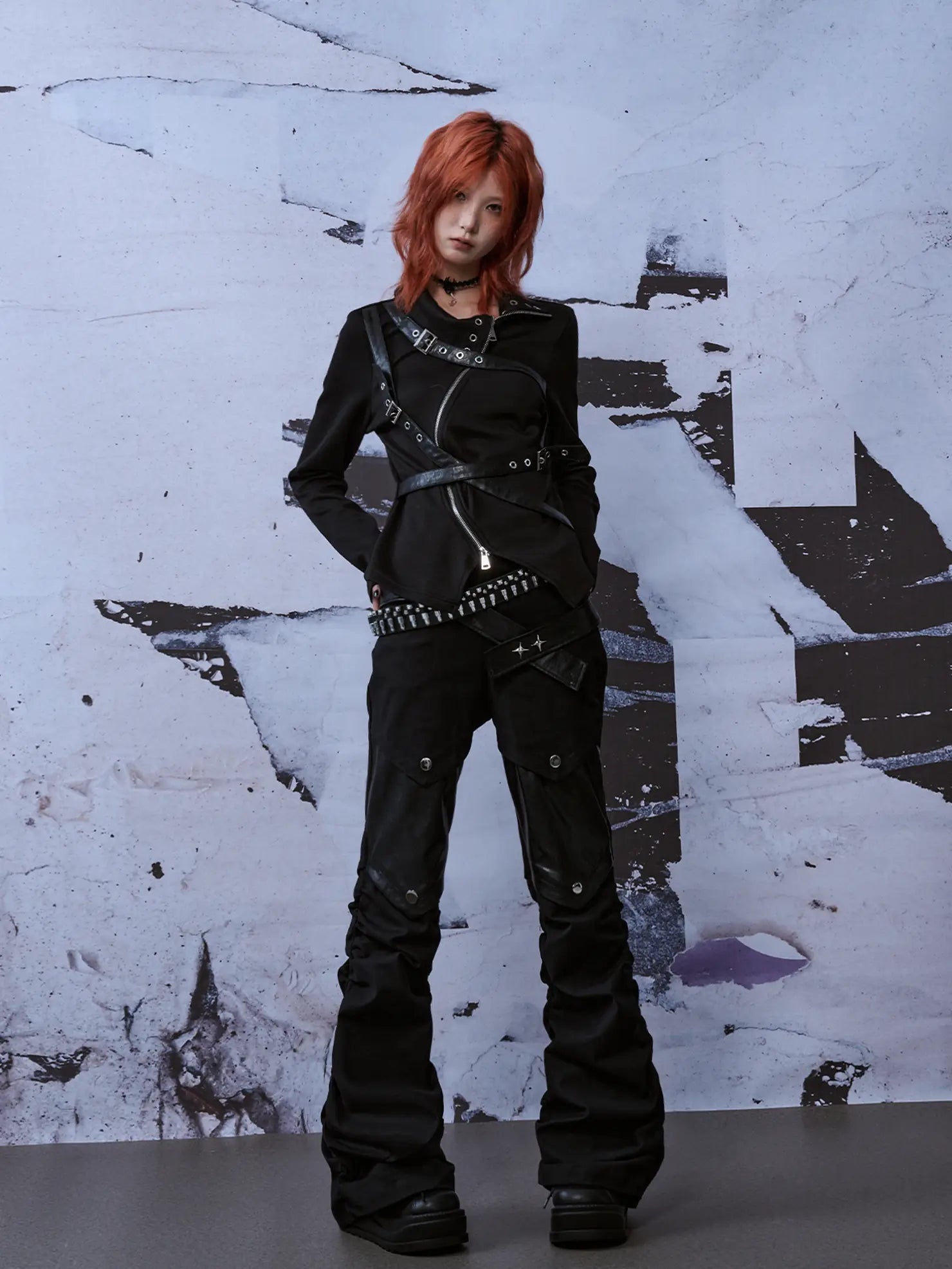 Deconstructed Punk Leather Patch Denim