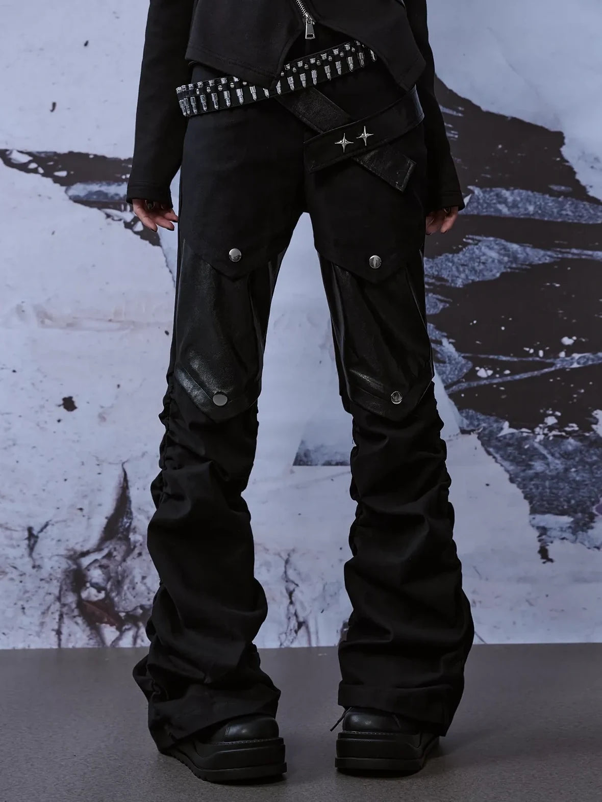 Deconstructed Punk Leather Patch Denim