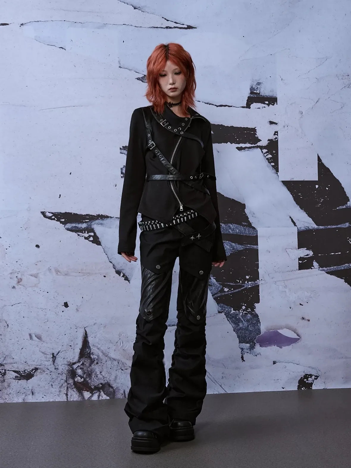 Deconstructed Punk Leather Patch Denim