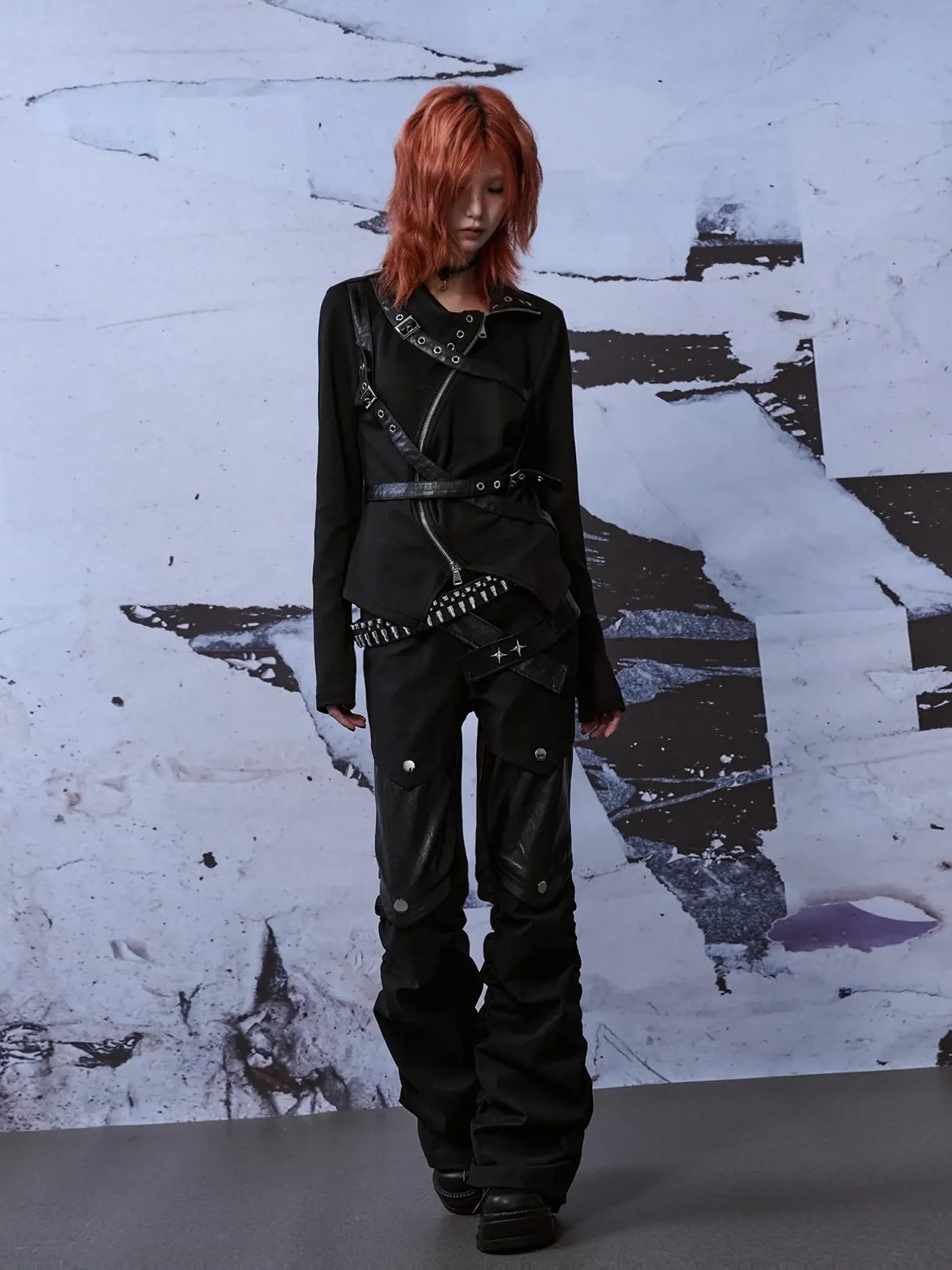 Deconstructed Punk Leather Patch Denim