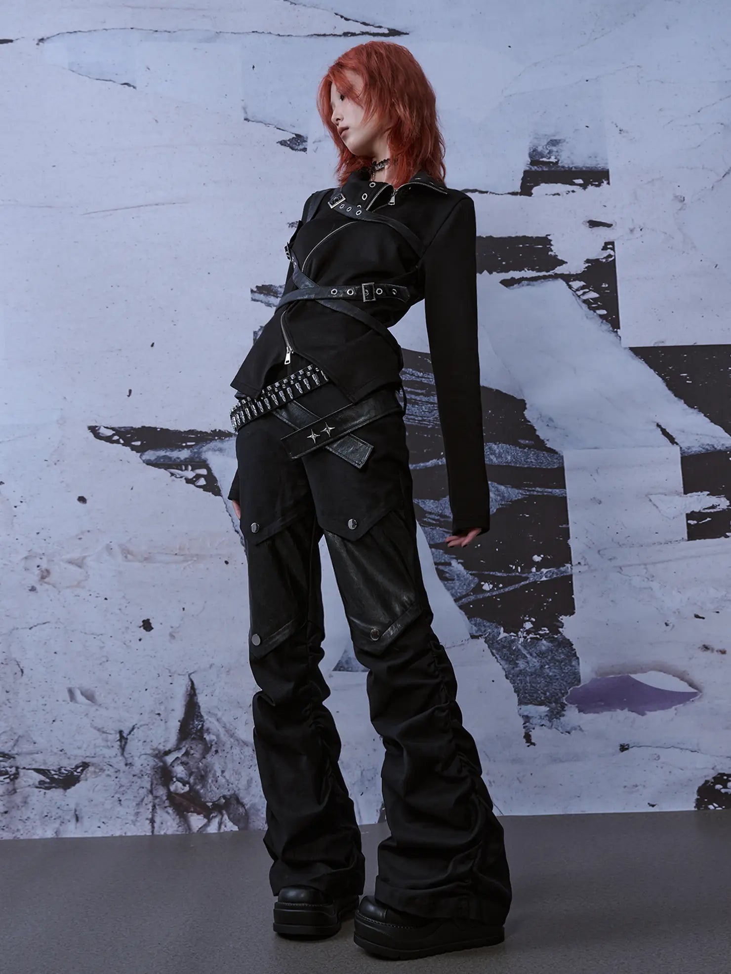 Deconstructed Punk Leather Patch Denim