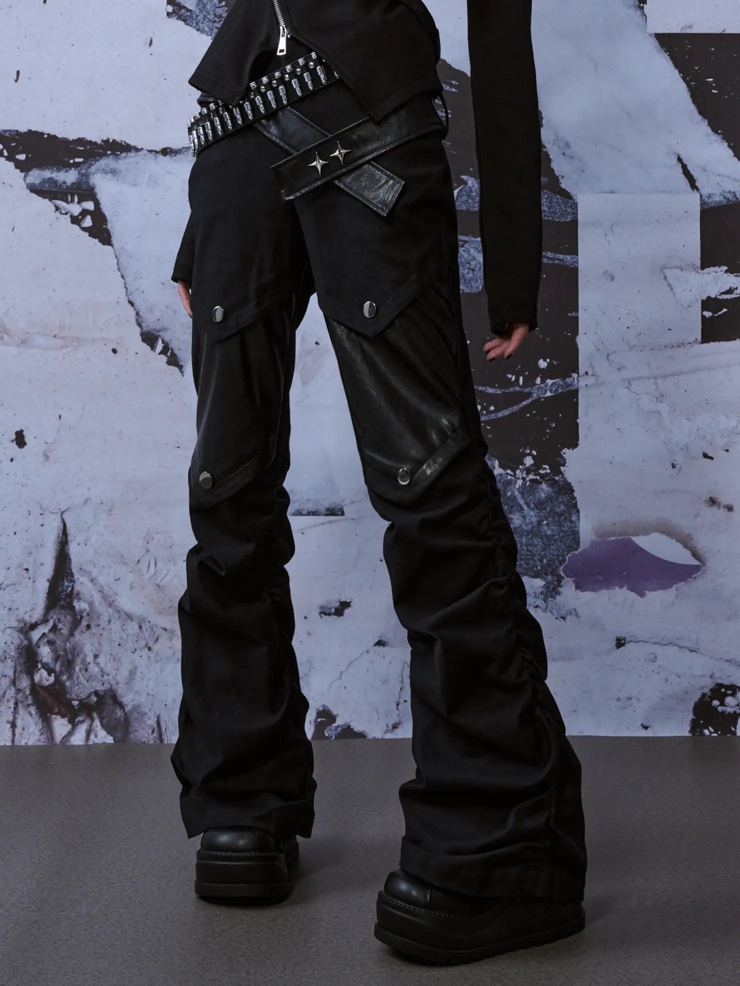 Deconstructed Punk Leather Patch Denim