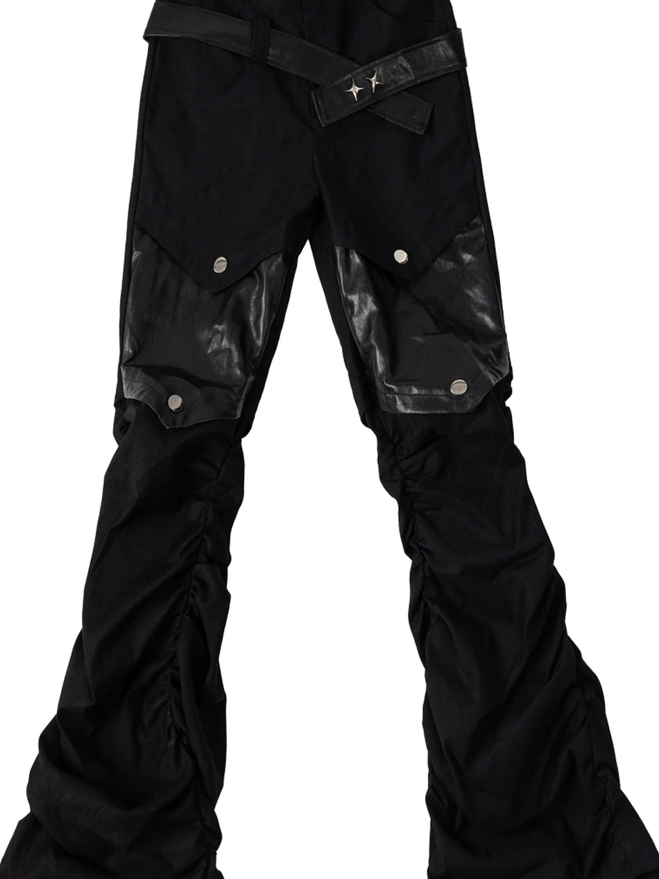 Deconstructed Punk Leather Patch Denim