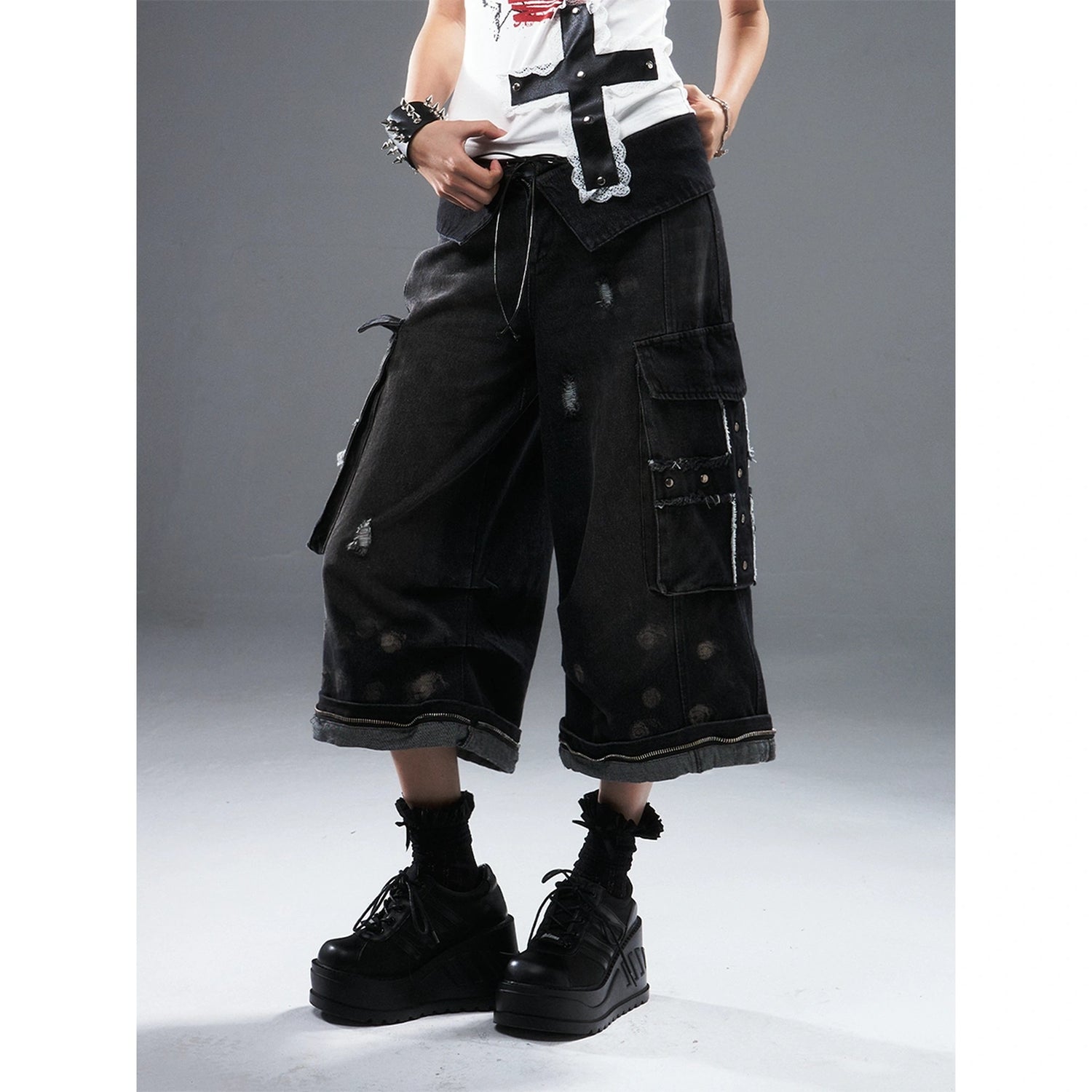 Frustration_Garden_Deconstructed_Punk_Raw_Edge_Cropped_Cargo_Jeans_MISSTT
