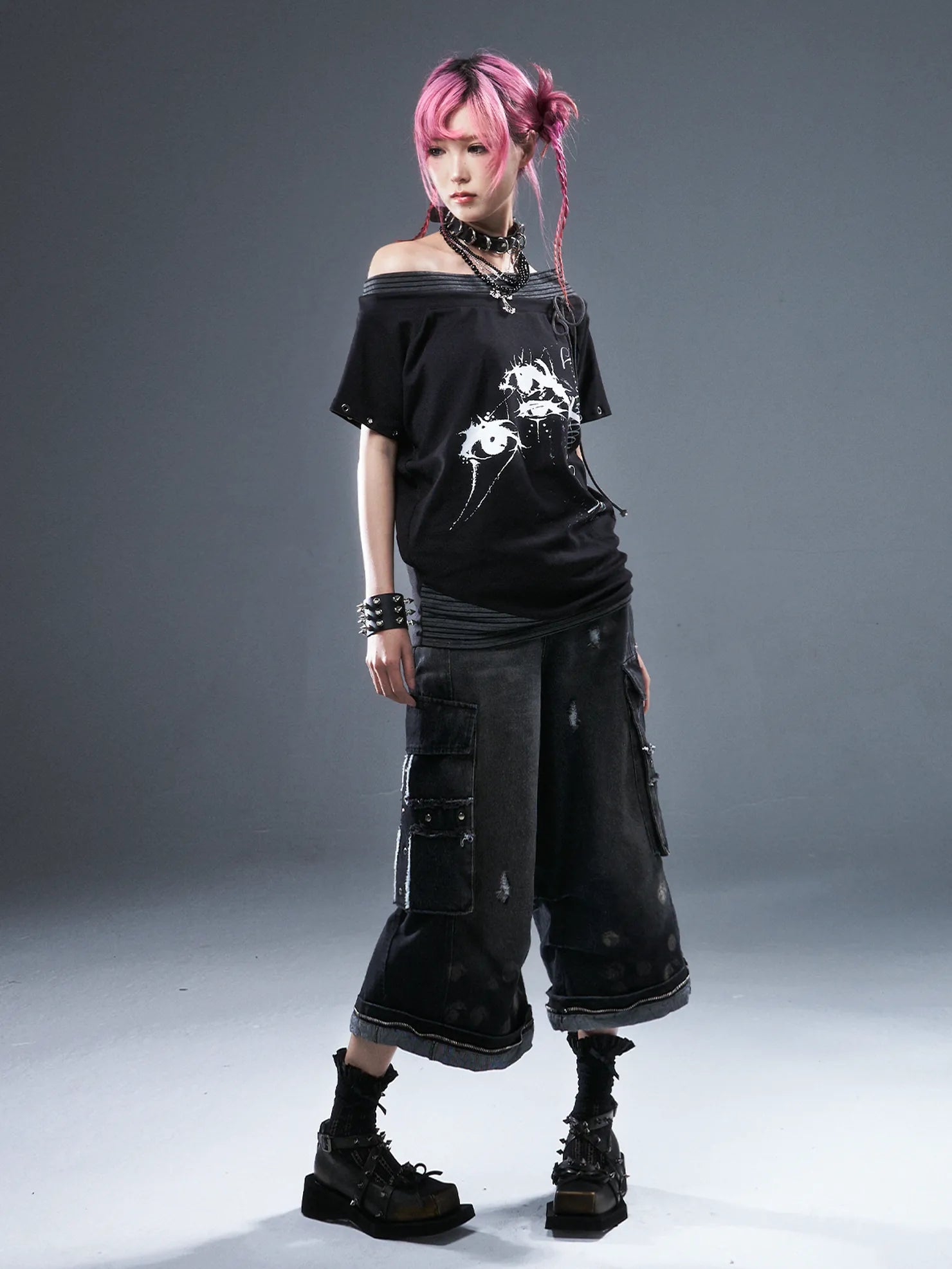 Frustration Garden Deconstructed Punk Raw Edge Cropped Cargo Jeans