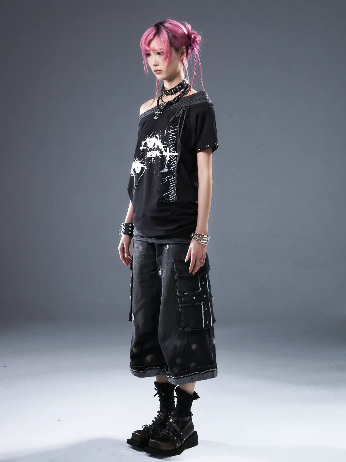 Frustration Garden Deconstructed Punk Raw Edge Cropped Cargo Jeans