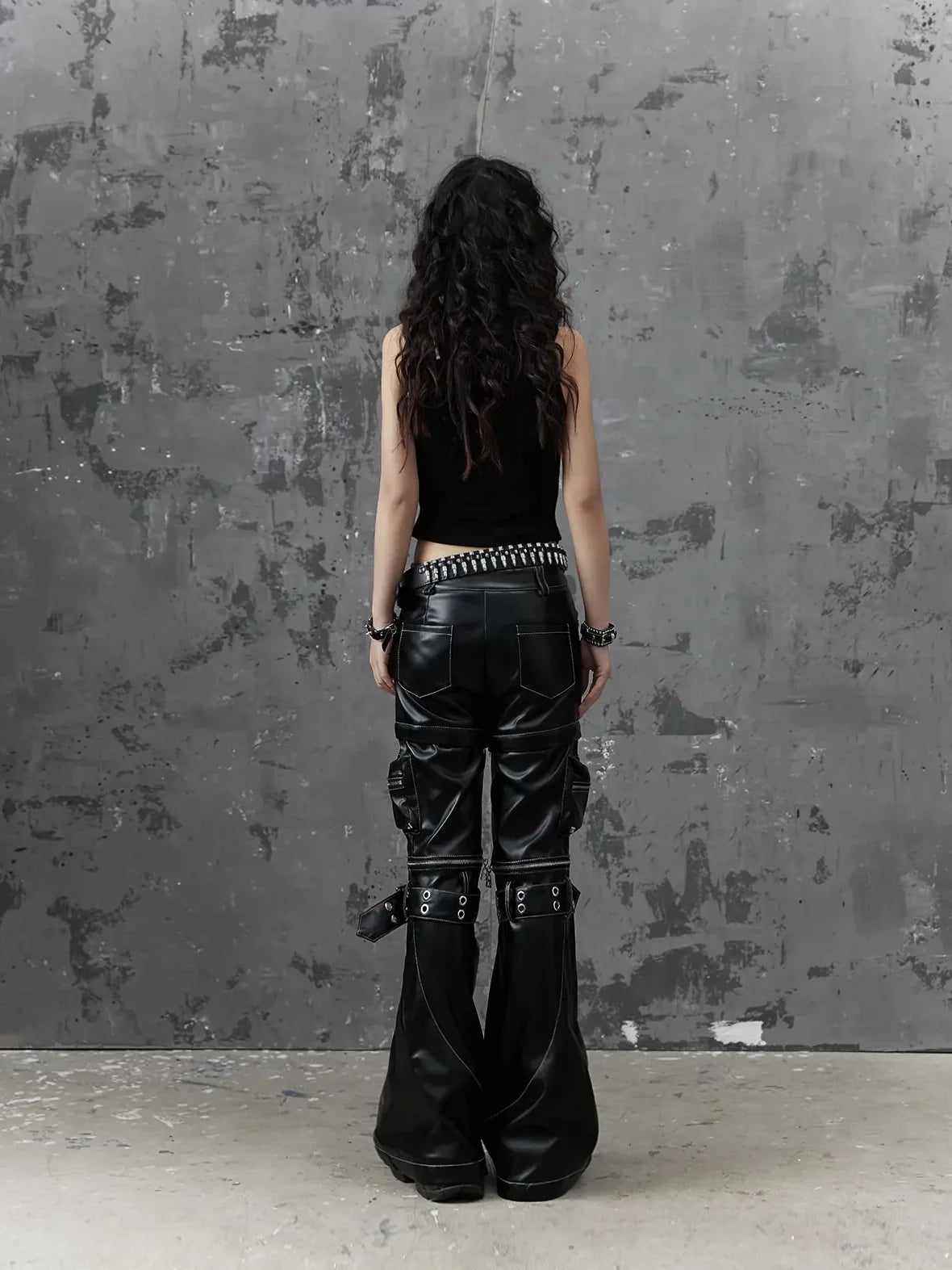 Frustration Garden Detachable Metal Punk Flared Leather Pants