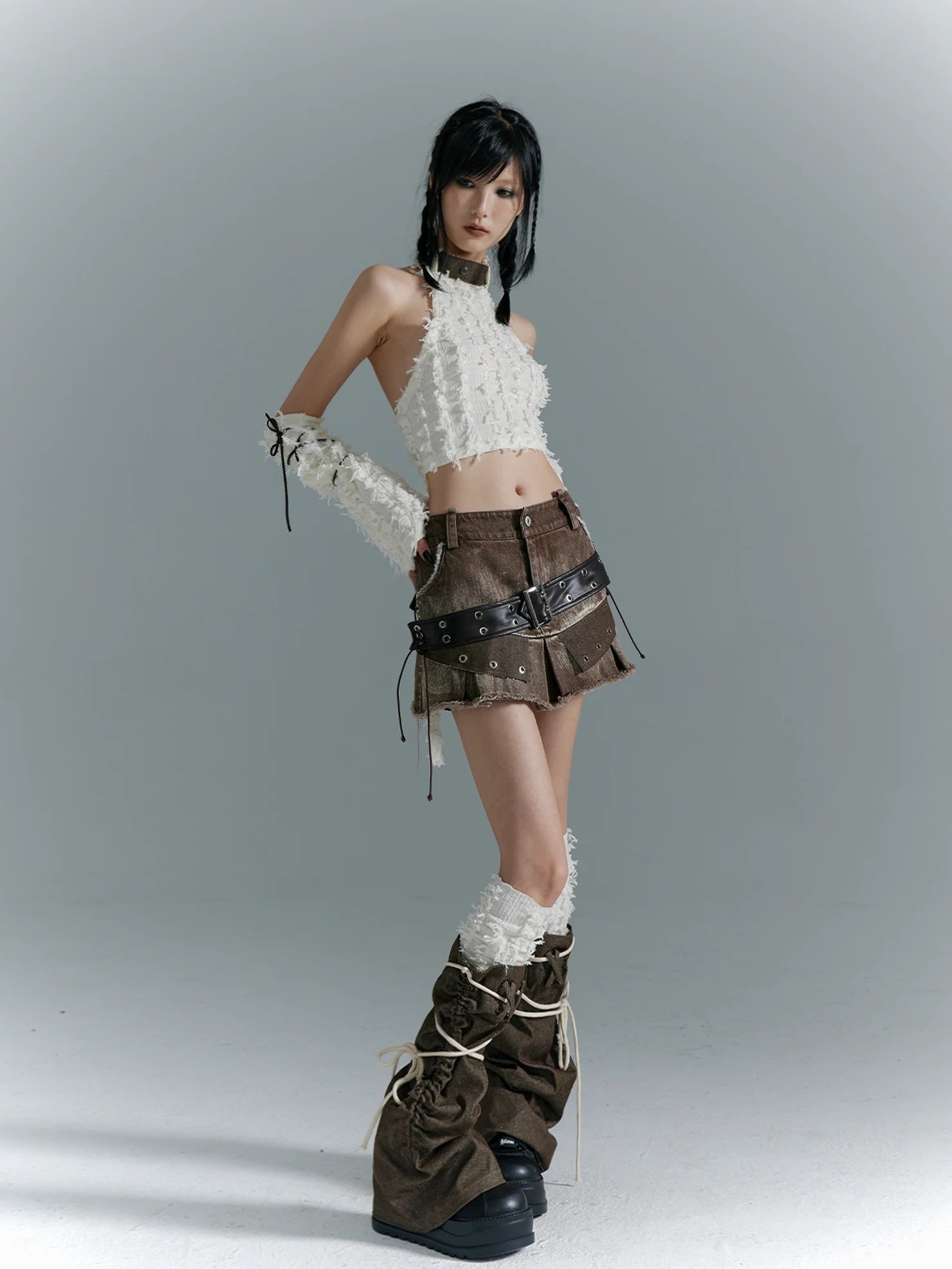 Frustration Garden Distressed Denim A Line Mini Skirt