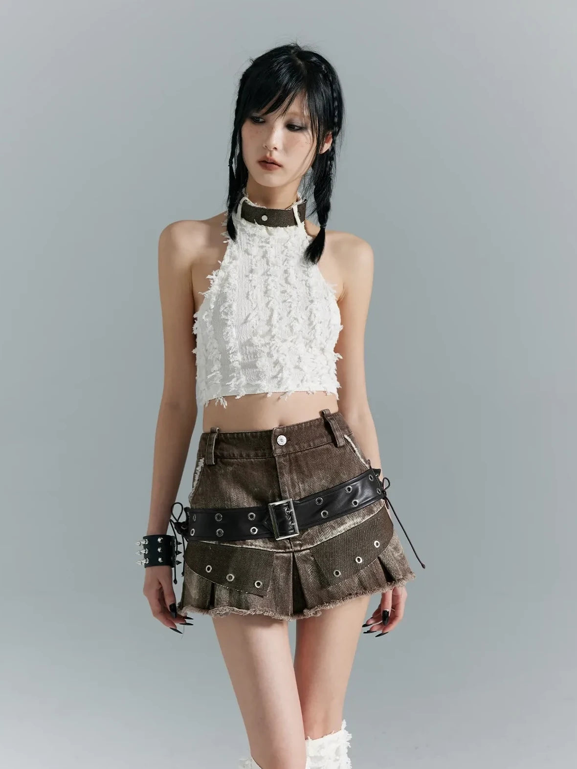 Frustration Garden Distressed Denim A Line Mini Skirt