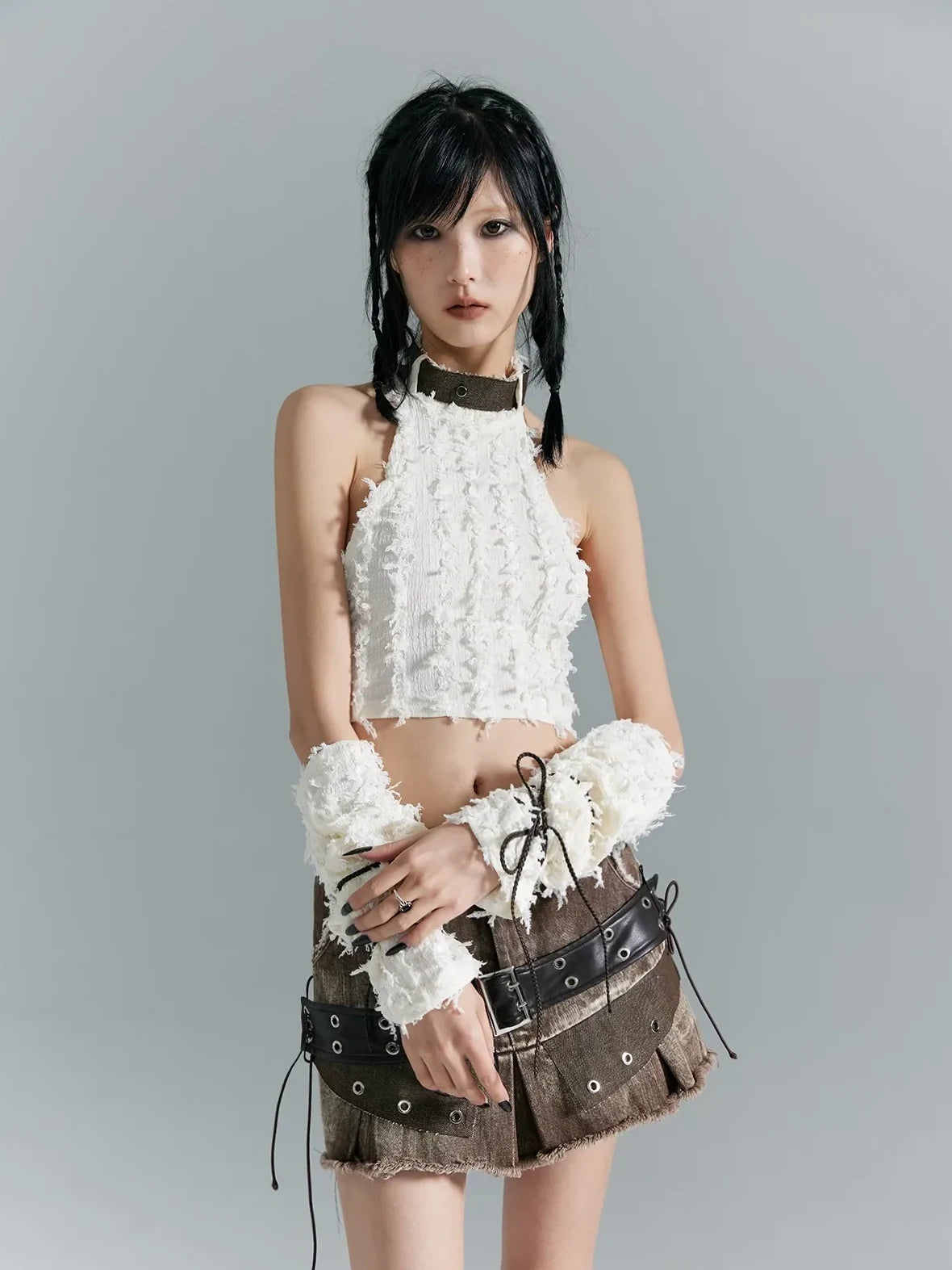 Frustration Garden Distressed Denim A Line Mini Skirt