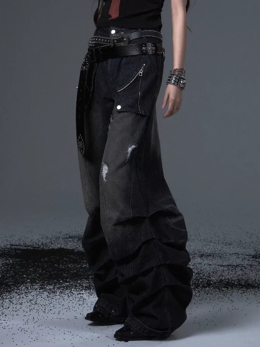 Distressed Punk Wide Leg Cargo Jeans