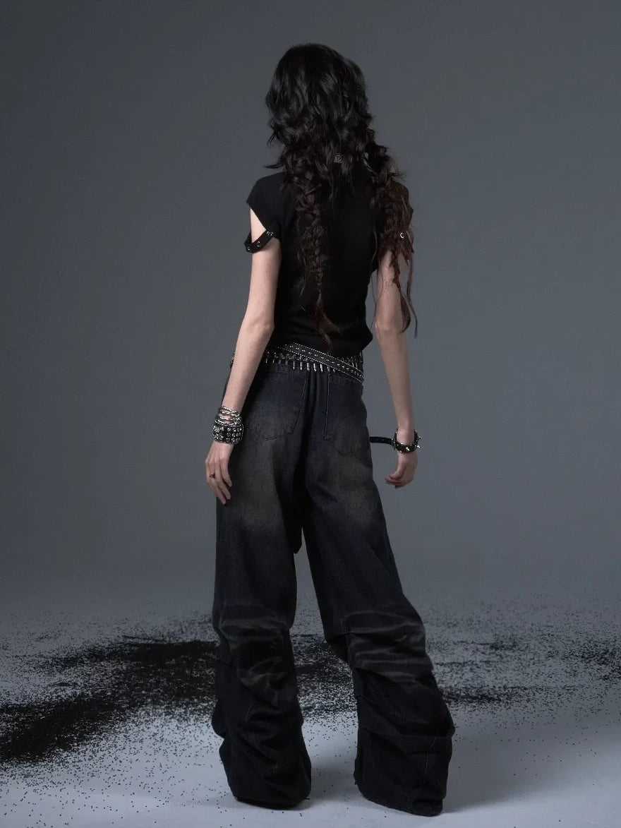 Distressed Punk Wide Leg Cargo Jeans