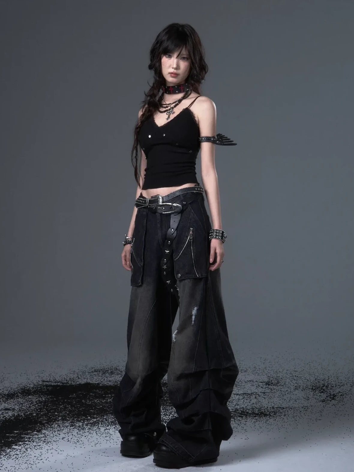 Distressed Punk Wide Leg Cargo Jeans