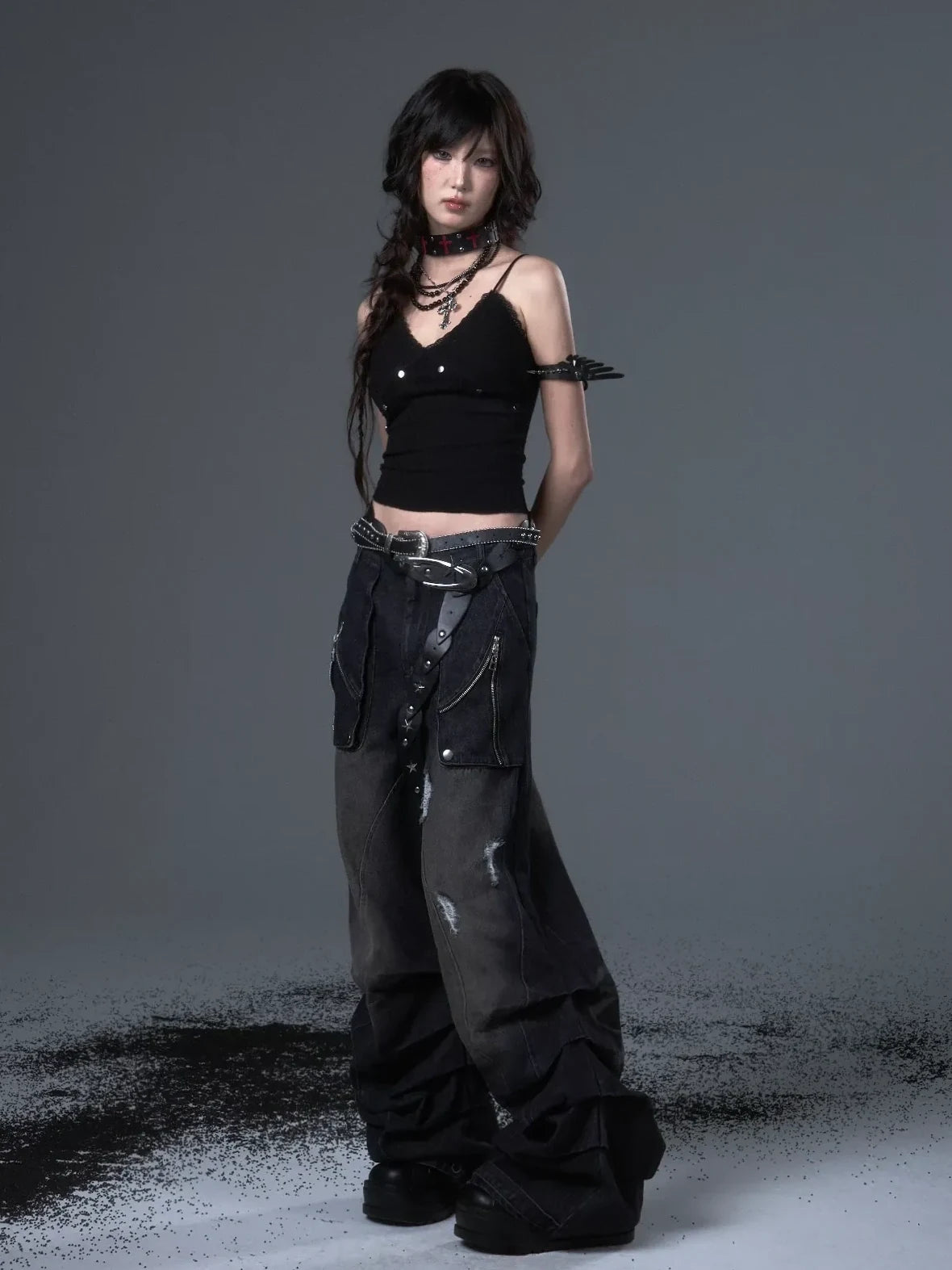 Distressed Punk Wide Leg Cargo Jeans