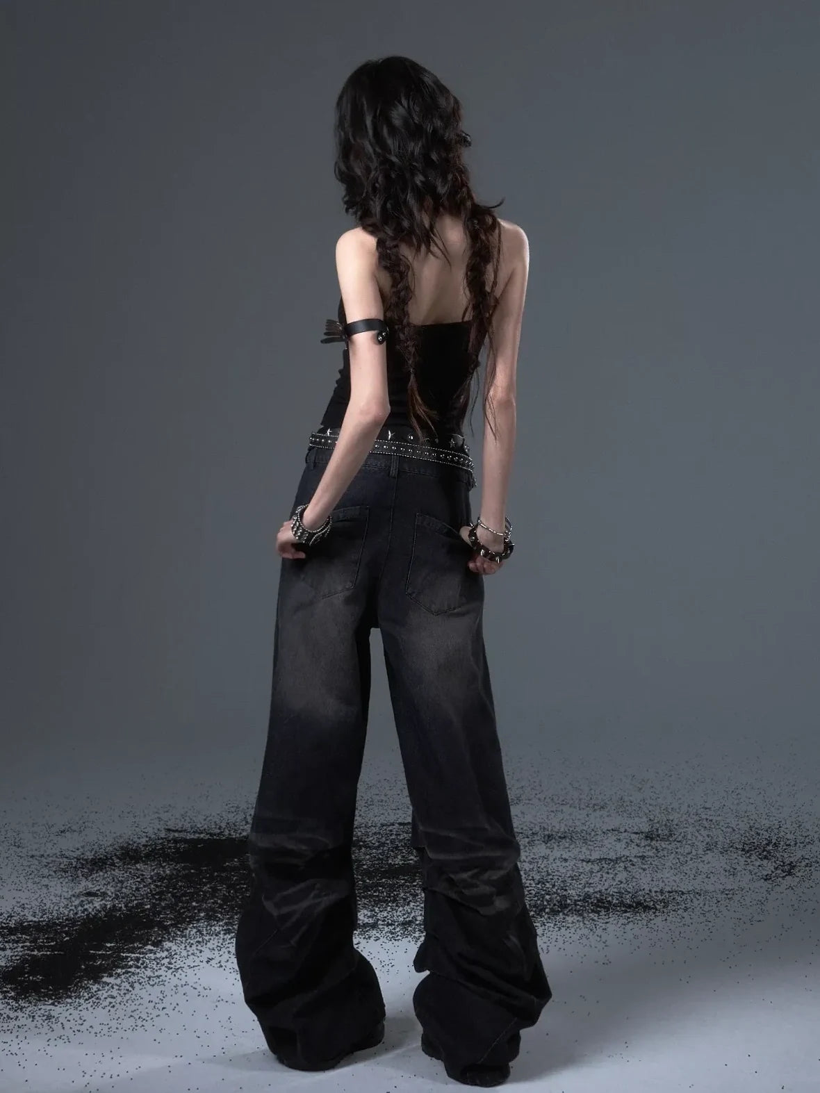 Distressed Punk Wide Leg Cargo Jeans