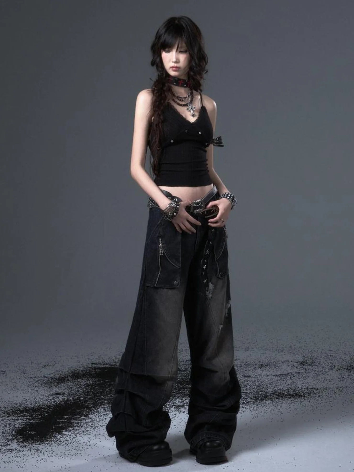 Distressed Punk Wide Leg Cargo Jeans