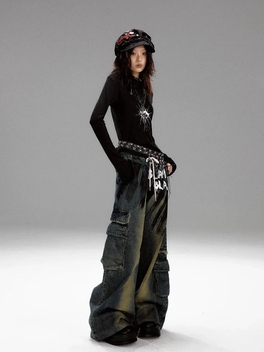 Frustration Garden Distressed Washed Graffiti Wide Leg Jeans