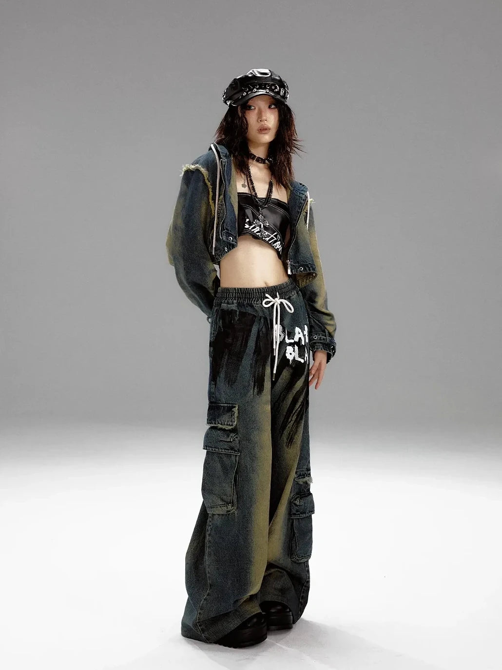 Frustration Garden Distressed Washed Graffiti Wide Leg Jeans