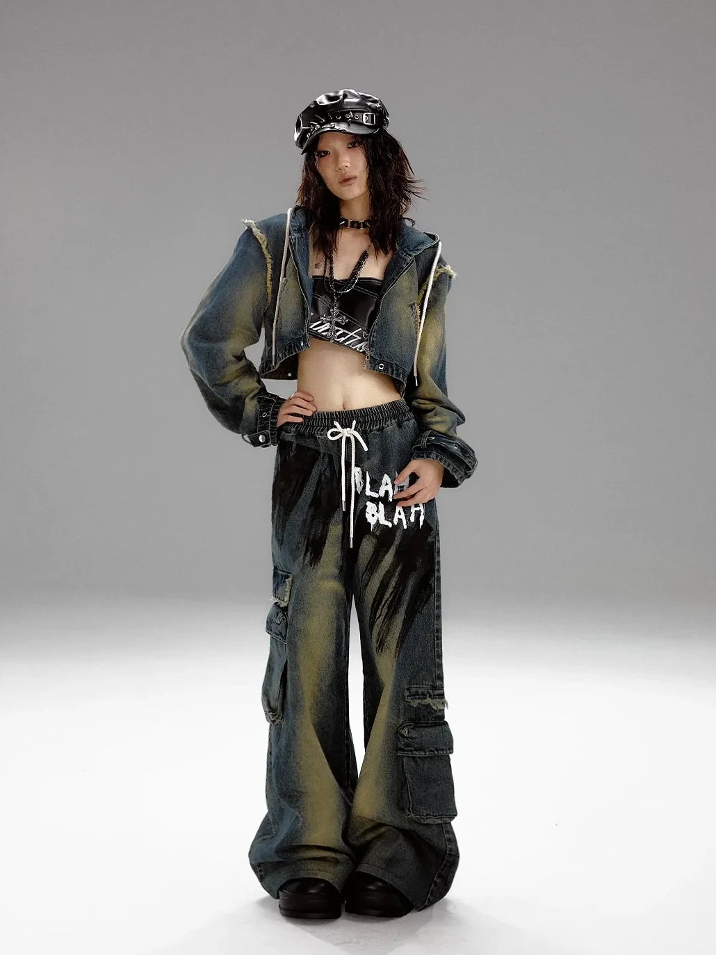 Frustration Garden Distressed Washed Graffiti Wide Leg Jeans