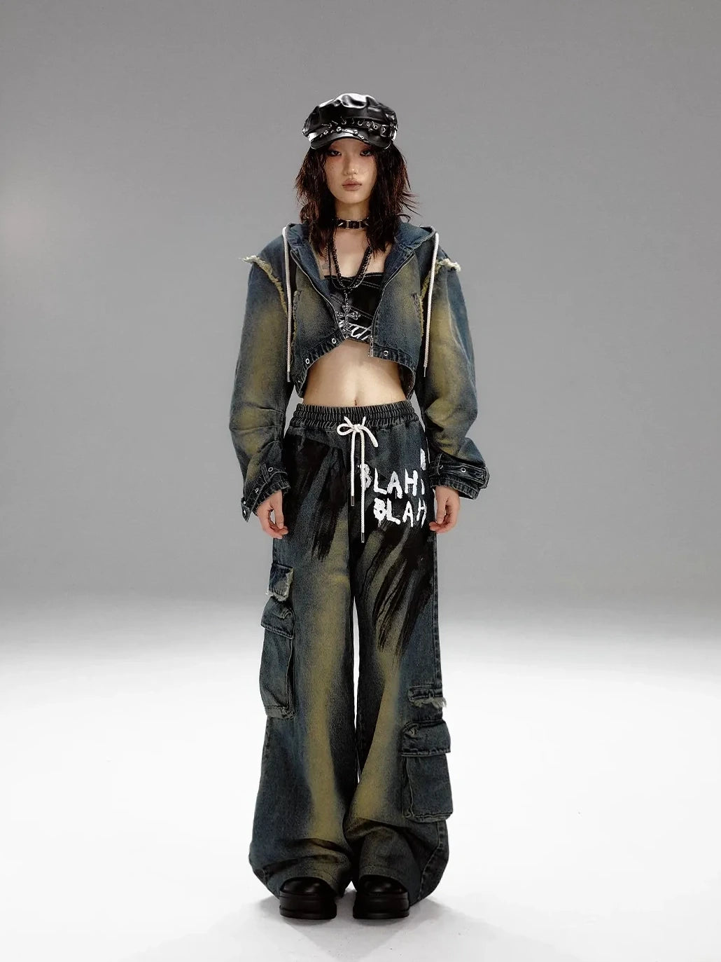 Frustration Garden Distressed Washed Graffiti Wide Leg Jeans