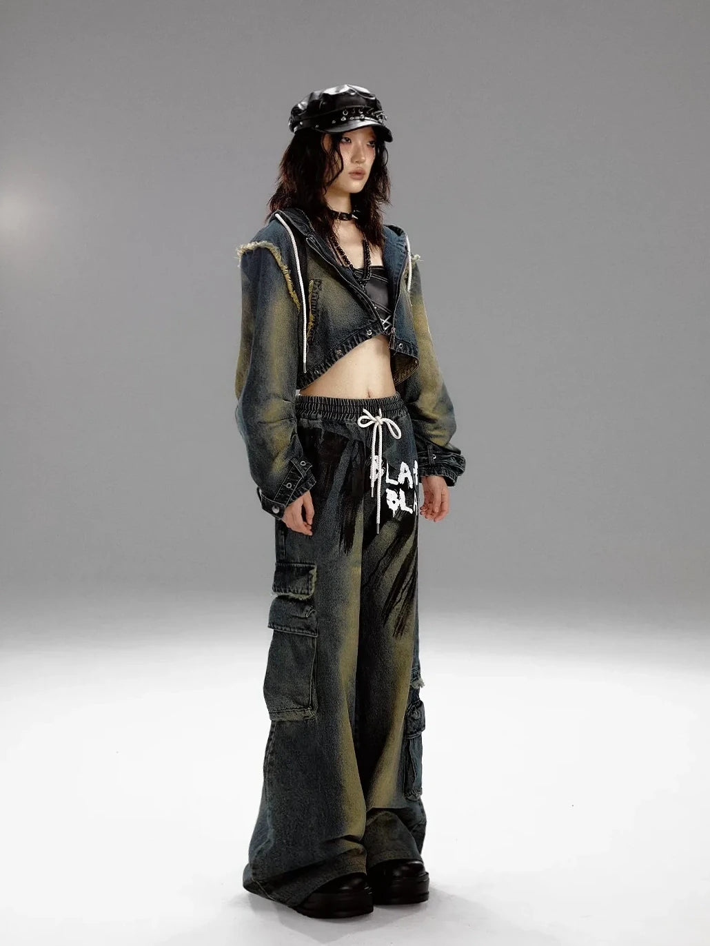 Frustration Garden Distressed Washed Graffiti Wide Leg Jeans