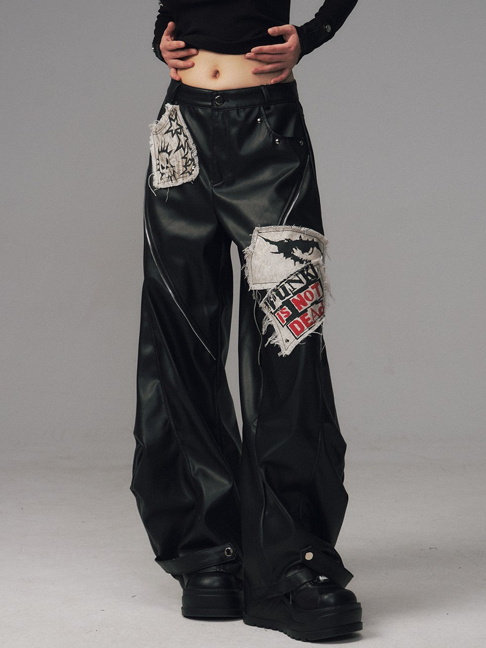 Frustration Garden Frayed Studded Asymmetrical Zippered Printed Punk Women&