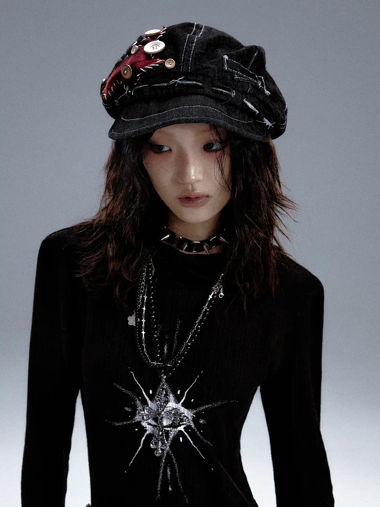 Frustration Garden Handmade Denim Punk Star Beret