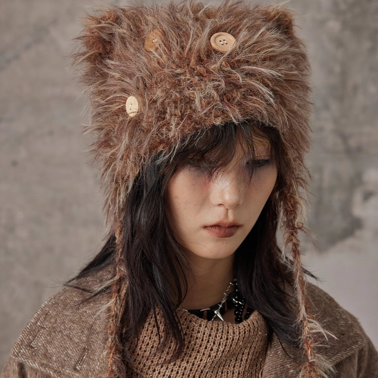 Frustration_Garden_Handmade_Punk_Kitten_Fluffy_Earflap_Braid_Hat_MISSTT