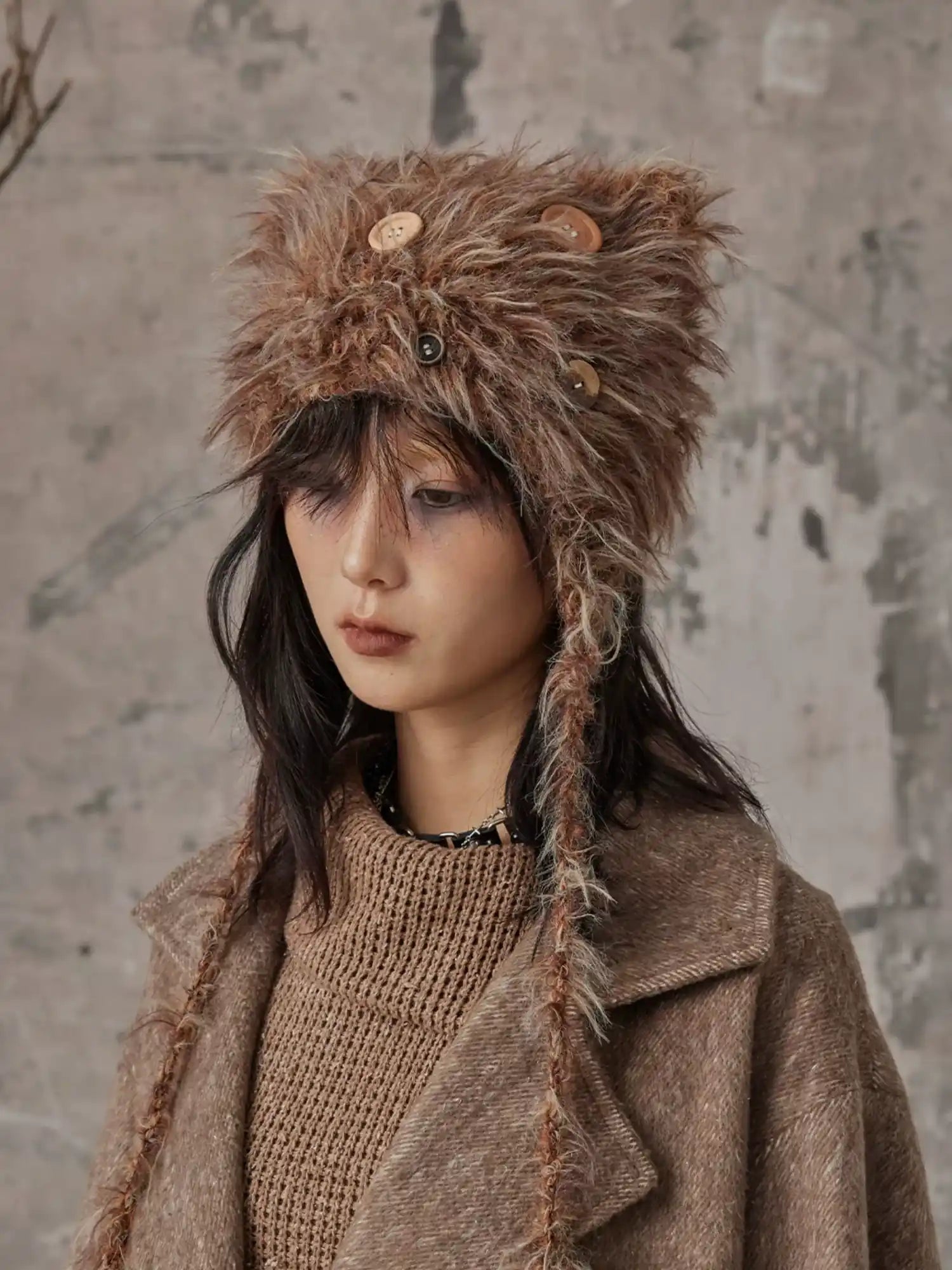 Frustration Garden Handmade Punk Kitten Fluffy Earflap Braid Hat